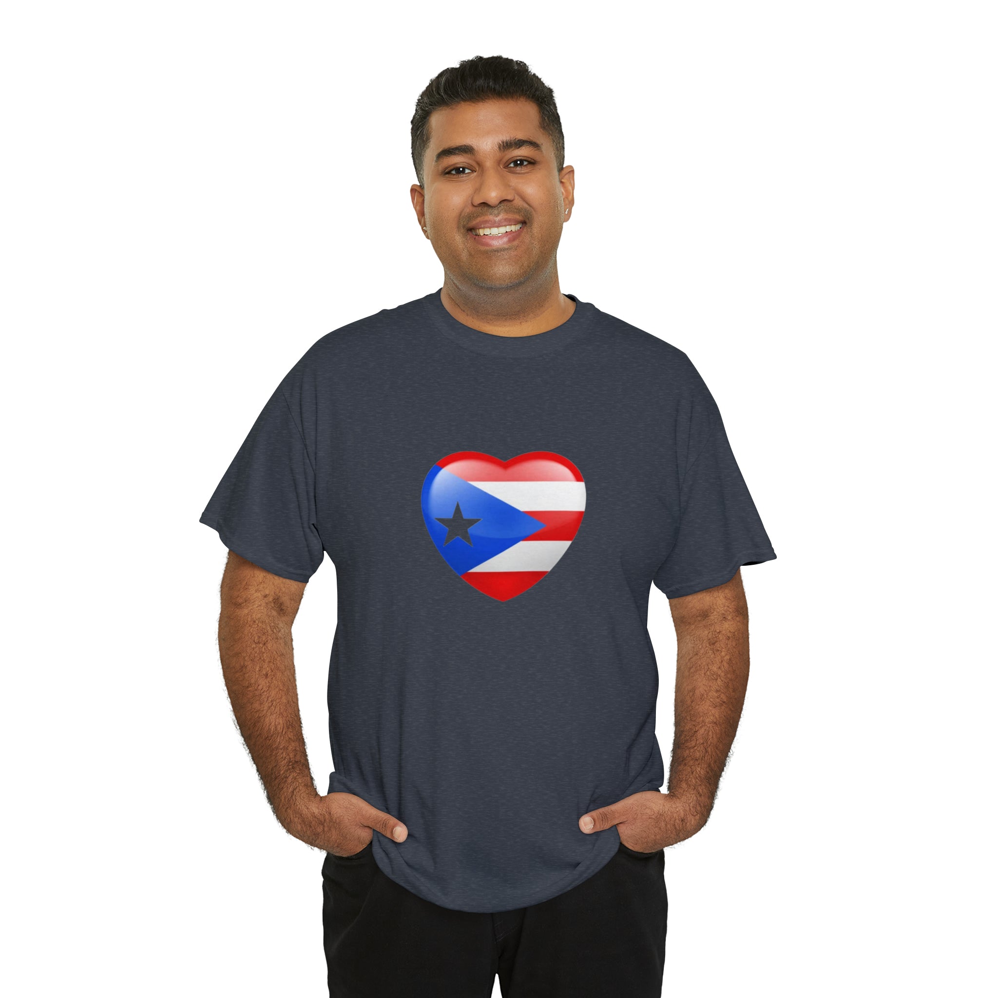 Puerto Rican Flag Heart Unisex Heavy Cotton Tee