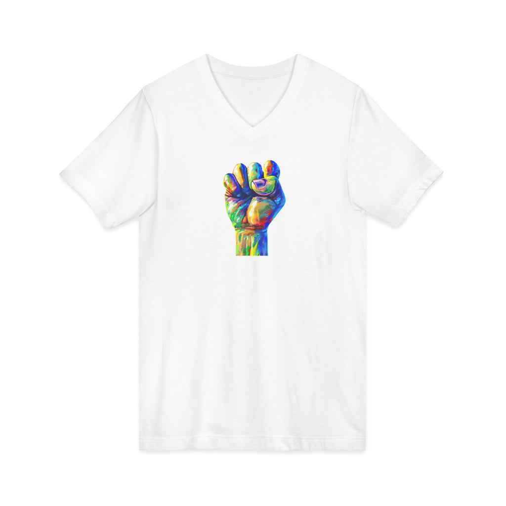 Power To The People Fist V-Neck Tee — Pride & Protest Solidarity T-Shirt