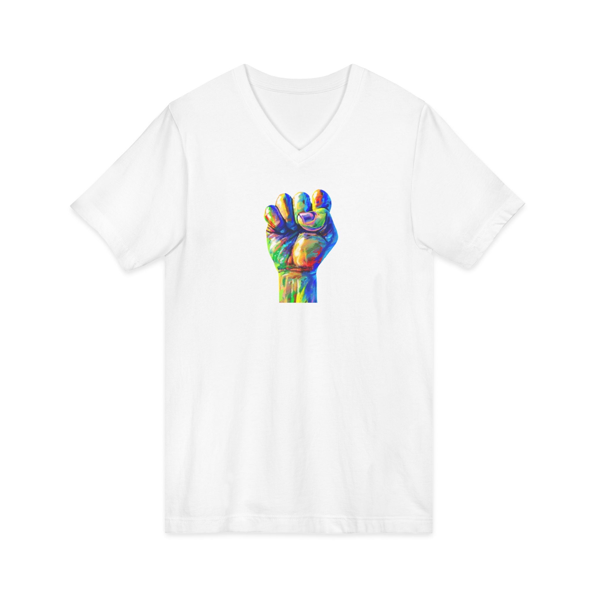 Power To The People Fist V-Neck Tee — Pride & Protest Solidarity T-Shirt