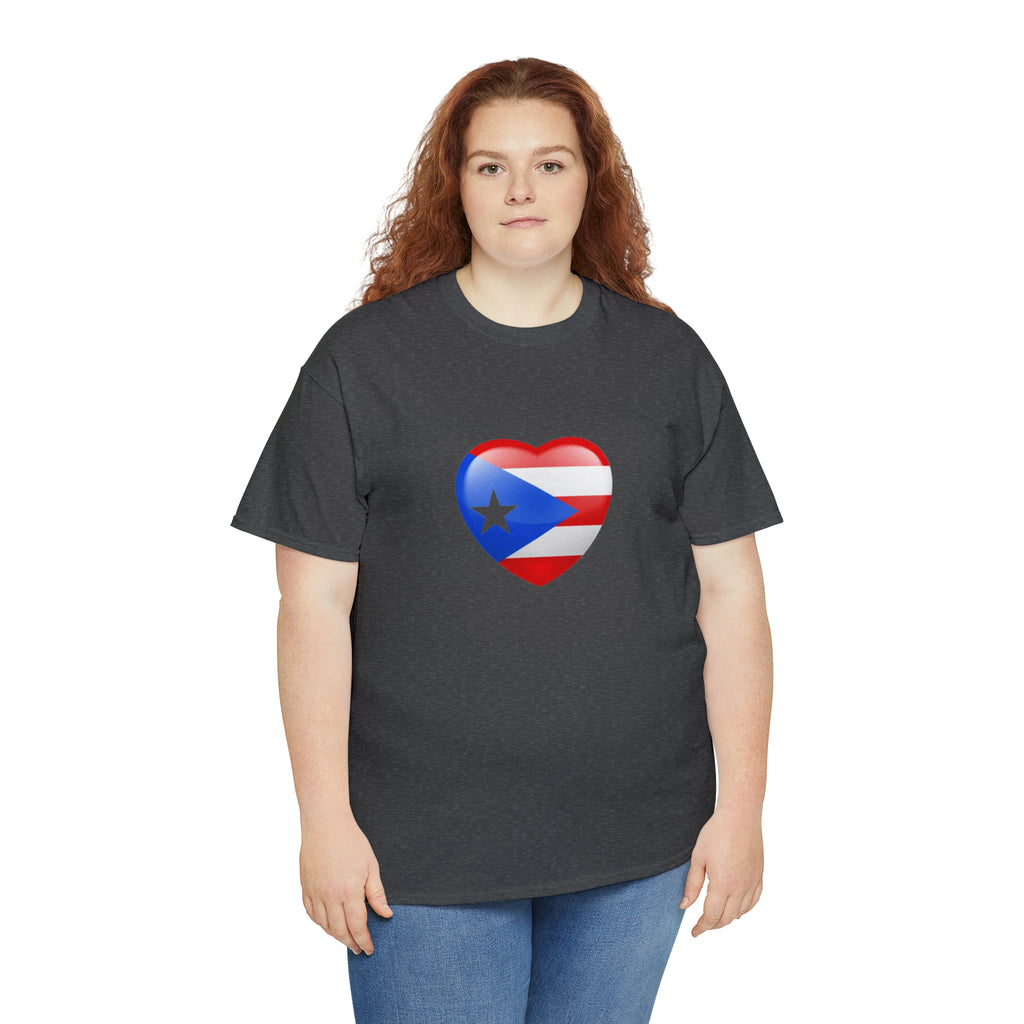 Puerto Rican Flag Heart Unisex Heavy Cotton Tee