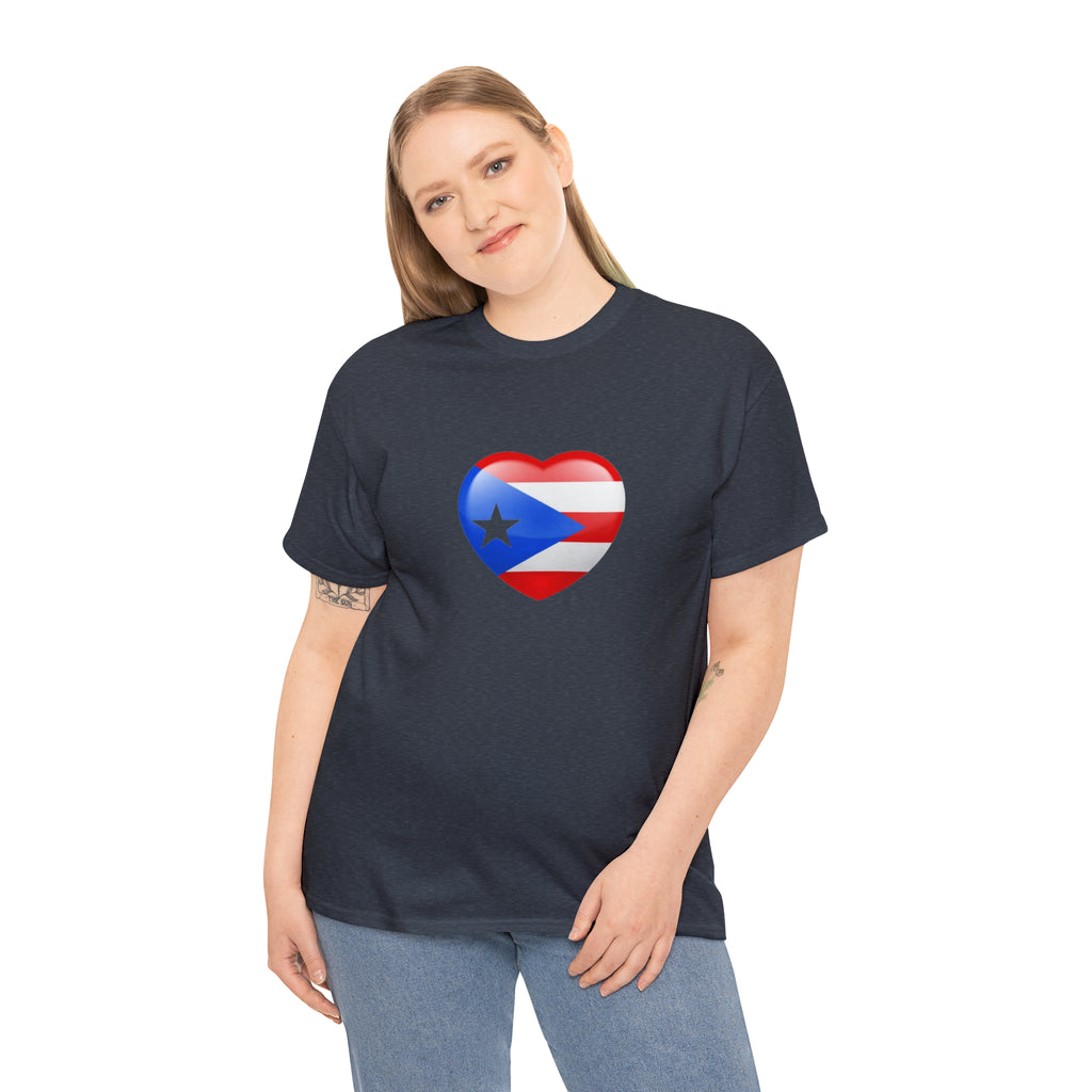 Puerto Rican Flag Heart Unisex Heavy Cotton Tee