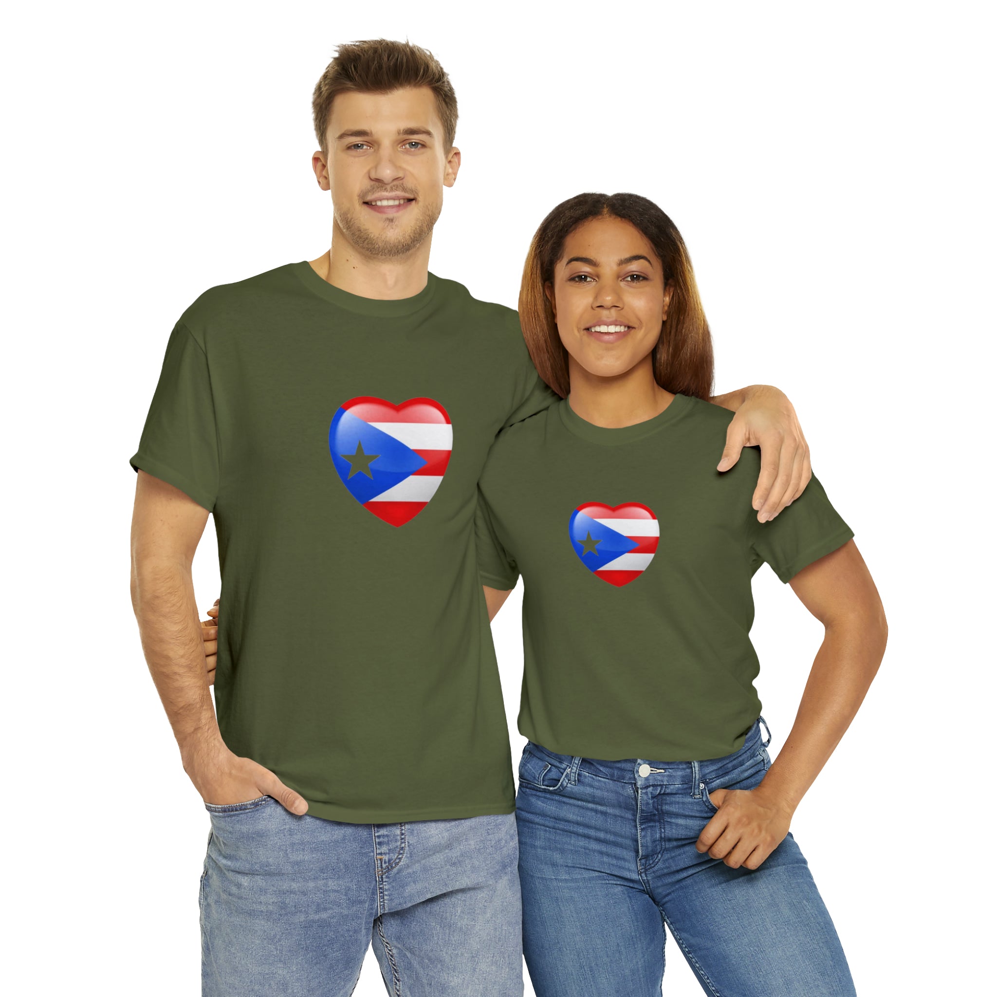 Puerto Rican Flag Heart Unisex Heavy Cotton Tee