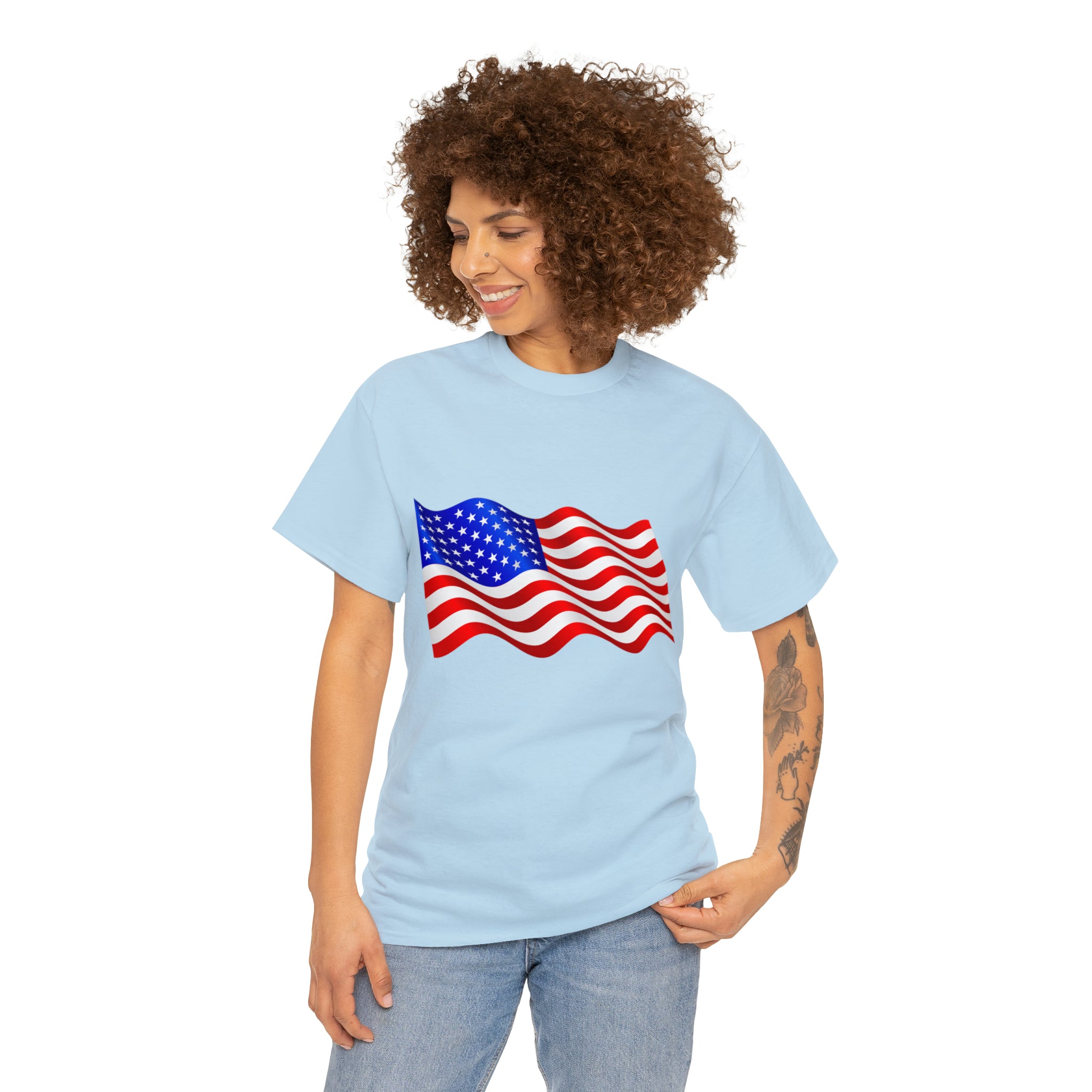 American Wavy Flag Unisex Heavy Cotton Tee