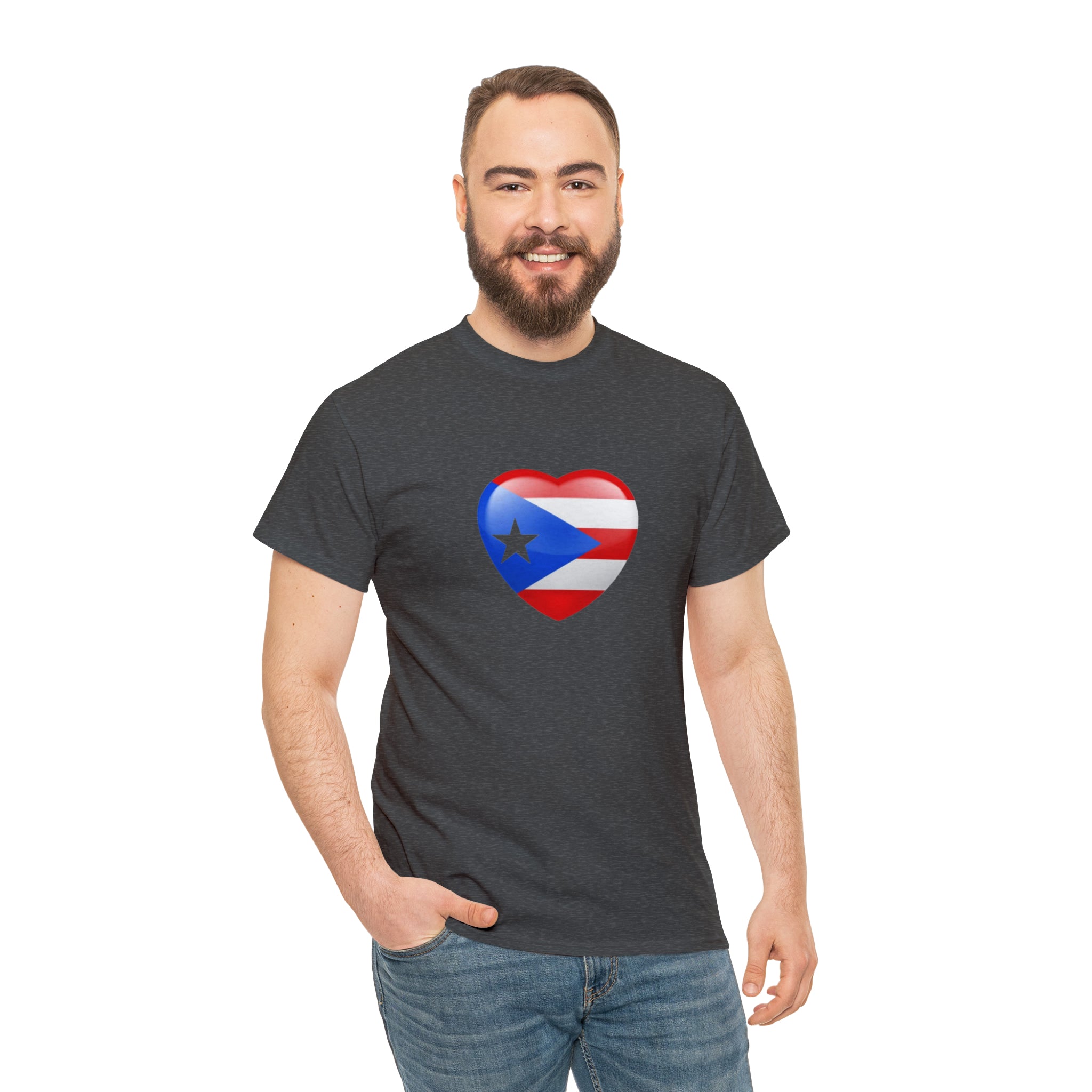 Puerto Rican Flag Heart Unisex Heavy Cotton Tee