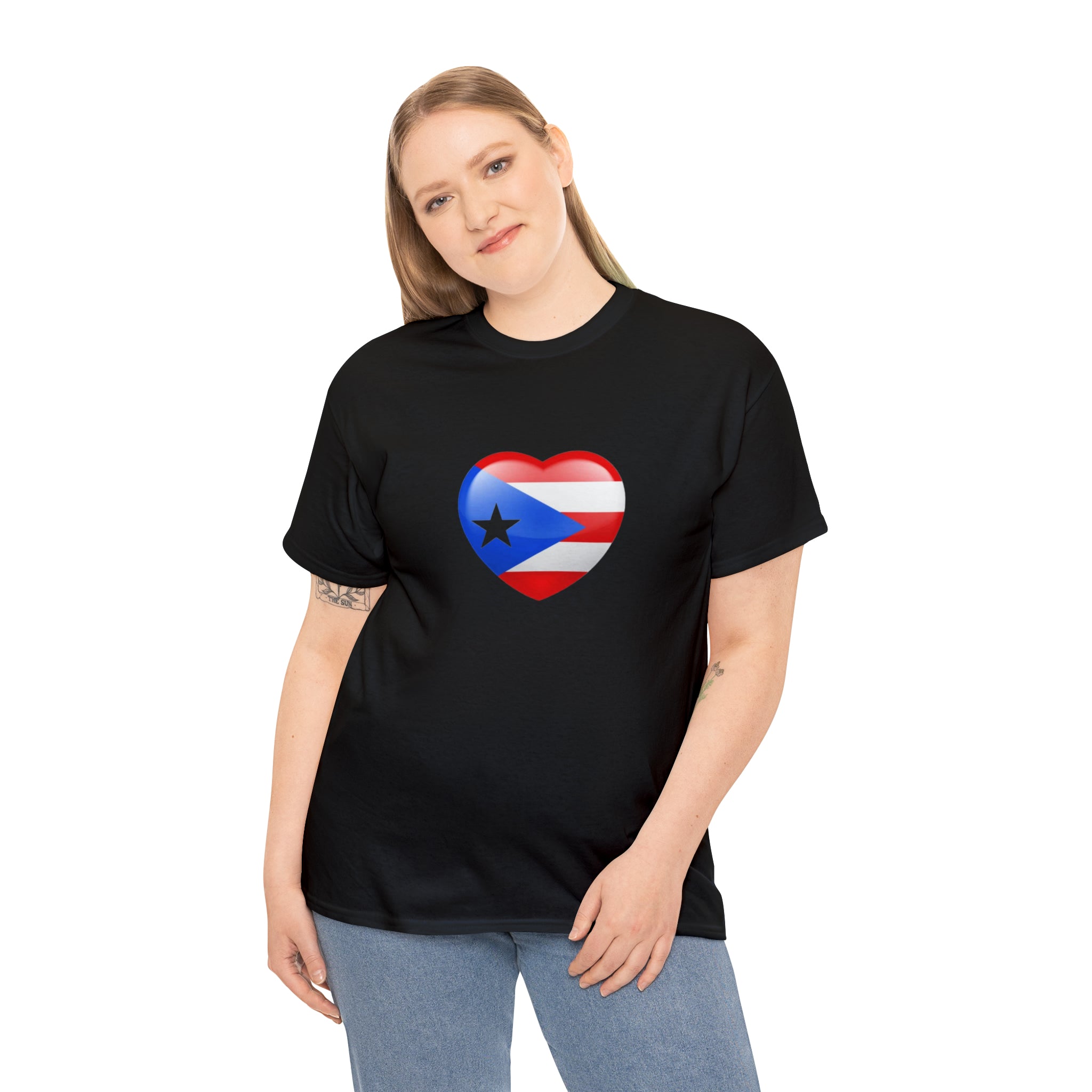Puerto Rican Flag Heart Unisex Heavy Cotton Tee