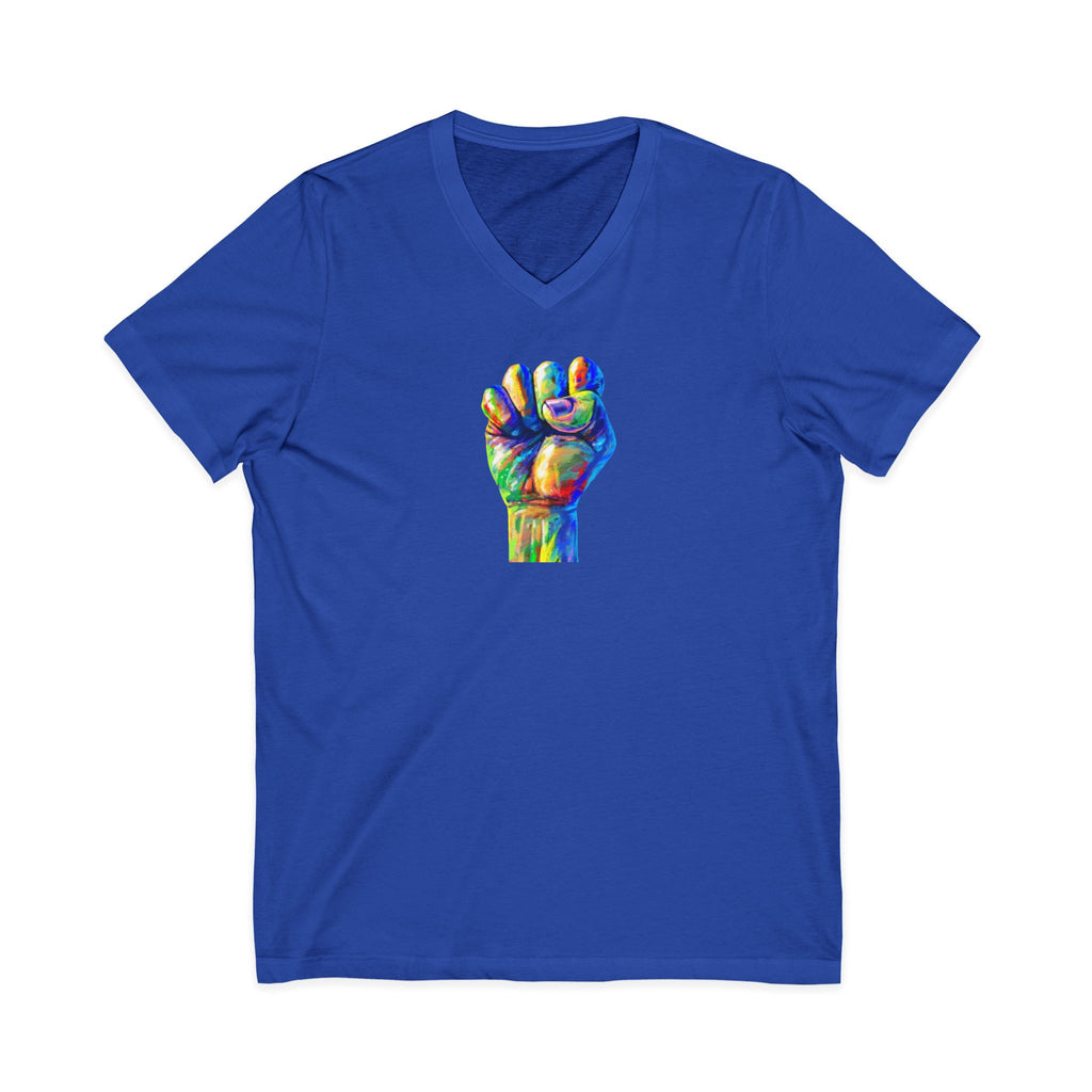 Power To The People Fist V-Neck Tee — Pride & Protest Solidarity T-Shirt