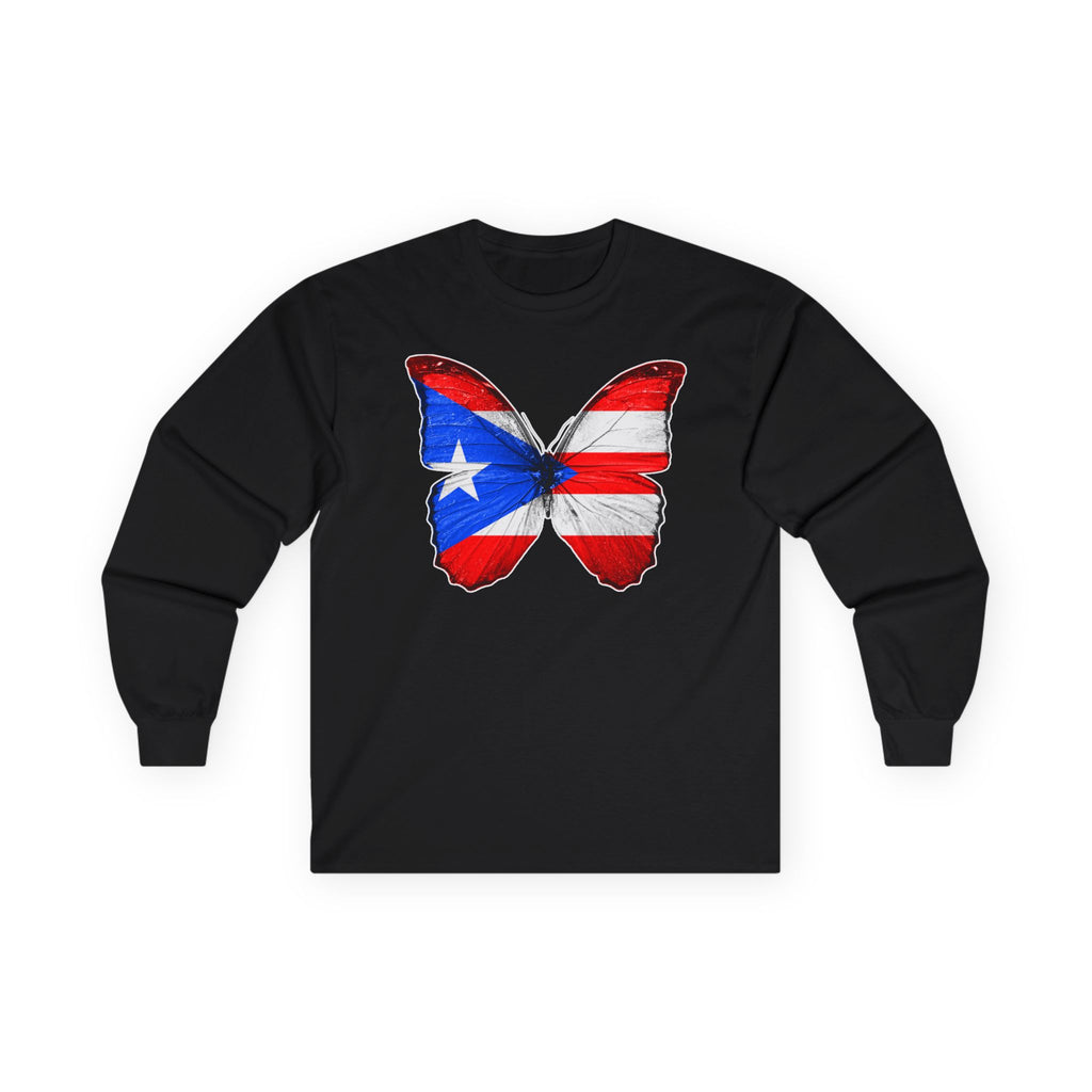 Women's Puerto Rico Flag Butterfly Long Sleeve Tee