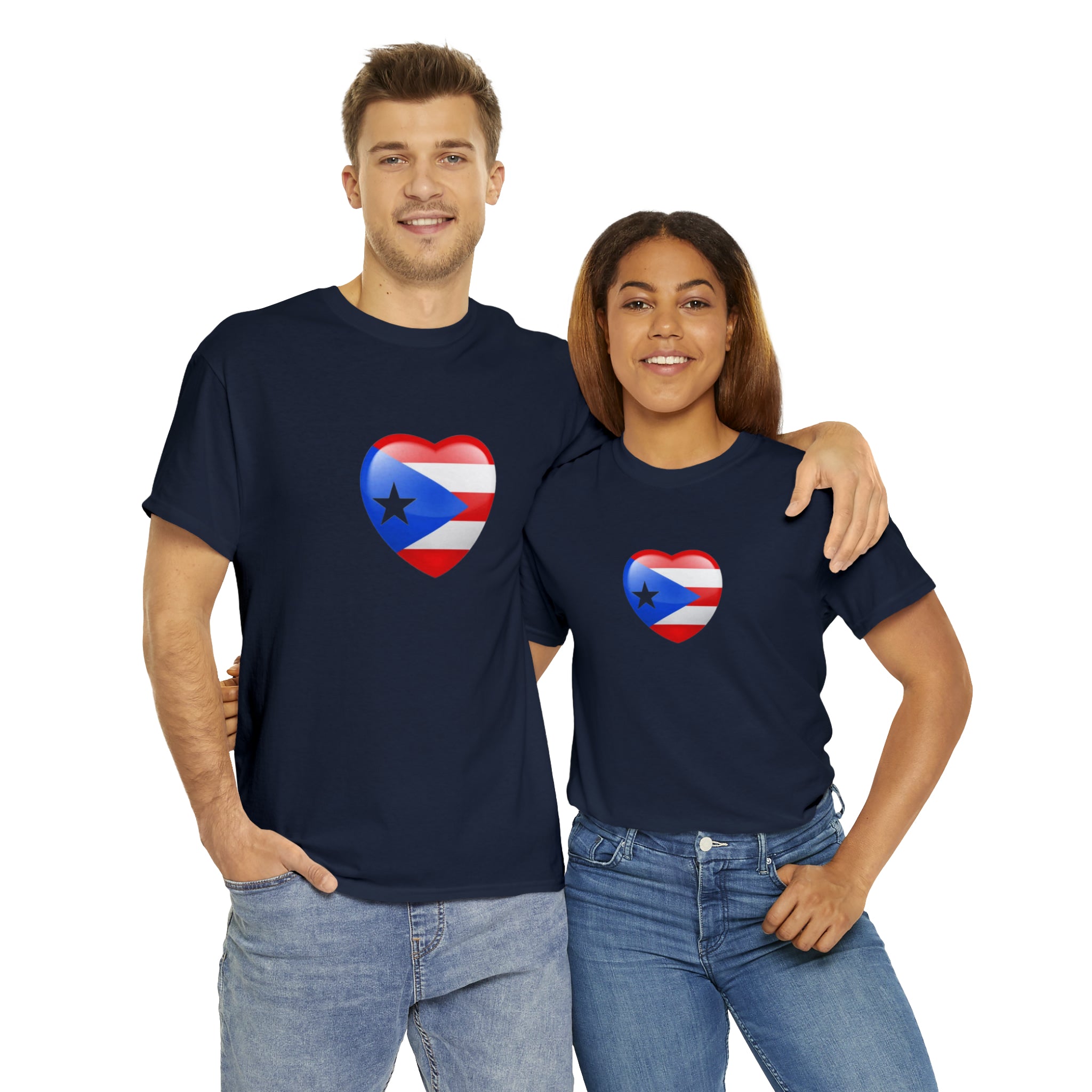 Puerto Rican Flag Heart Unisex Heavy Cotton Tee
