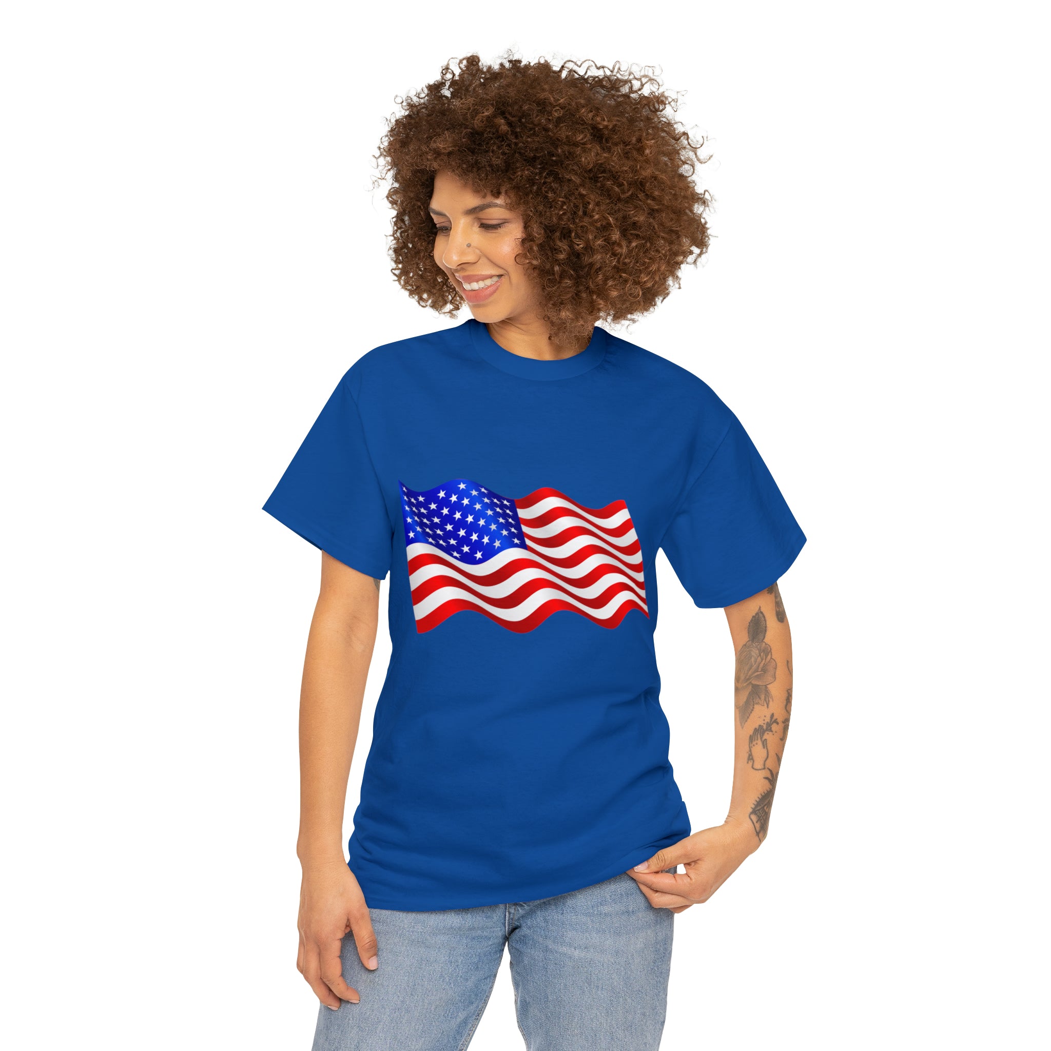 American Wavy Flag Unisex Heavy Cotton Tee