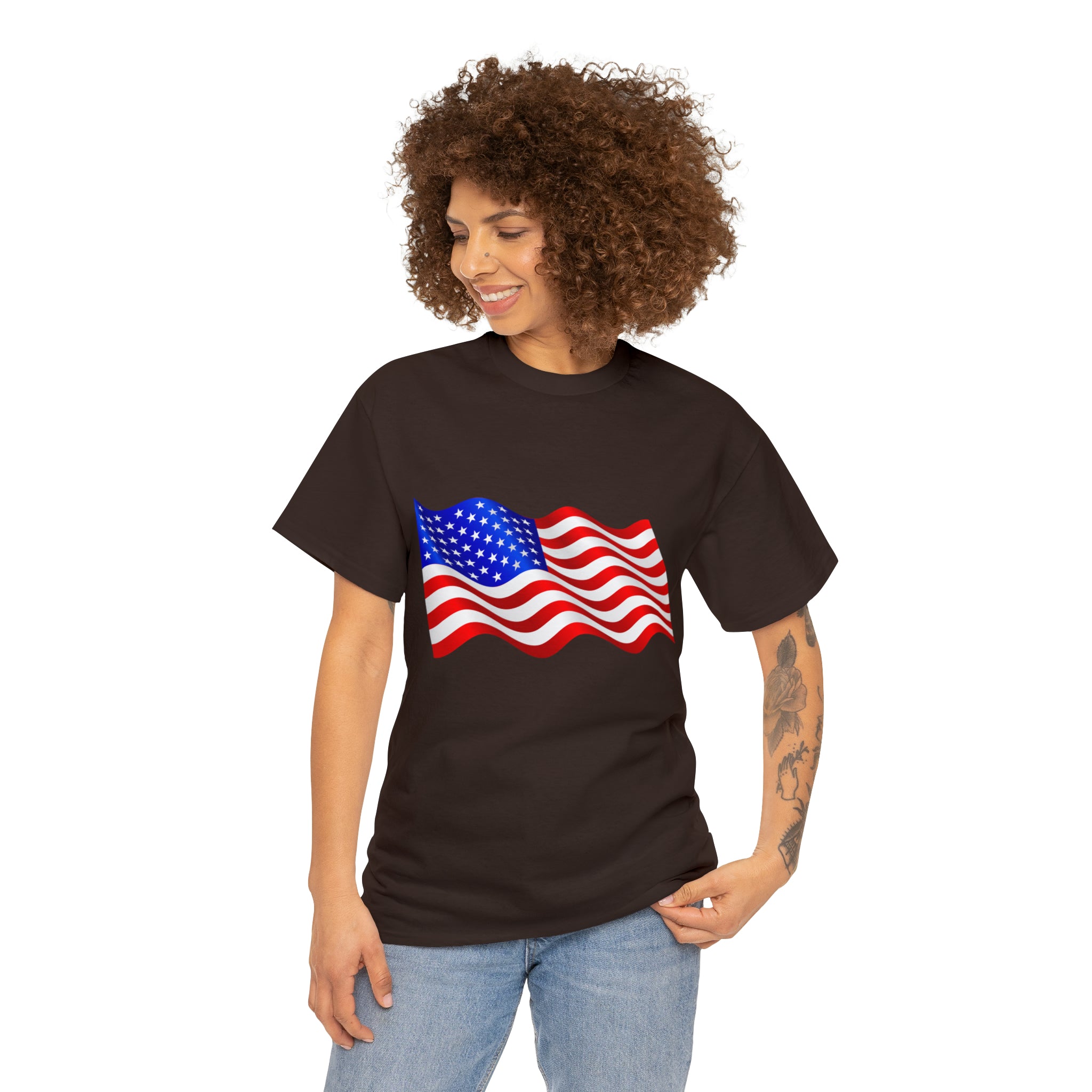 American Wavy Flag Unisex Heavy Cotton Tee