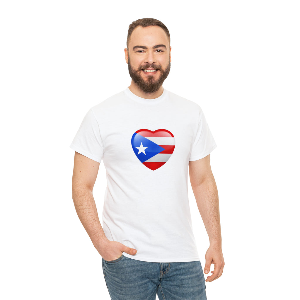 Puerto Rican Flag Heart Unisex Heavy Cotton Tee