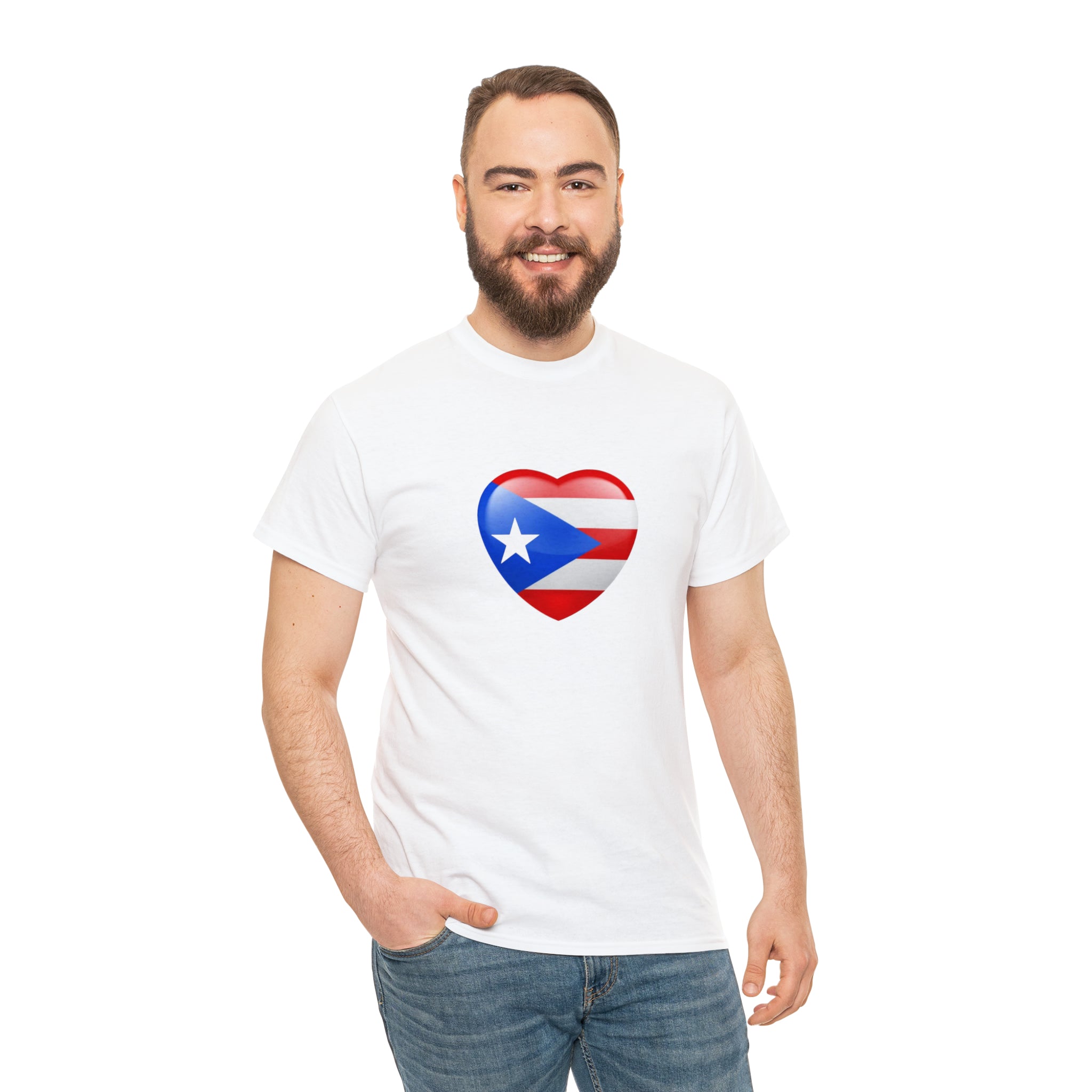 Puerto Rican Flag Heart Unisex Heavy Cotton Tee