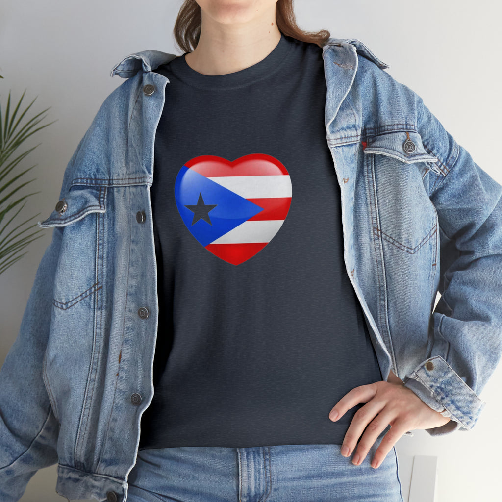 Puerto Rican Flag Heart Unisex Heavy Cotton Tee