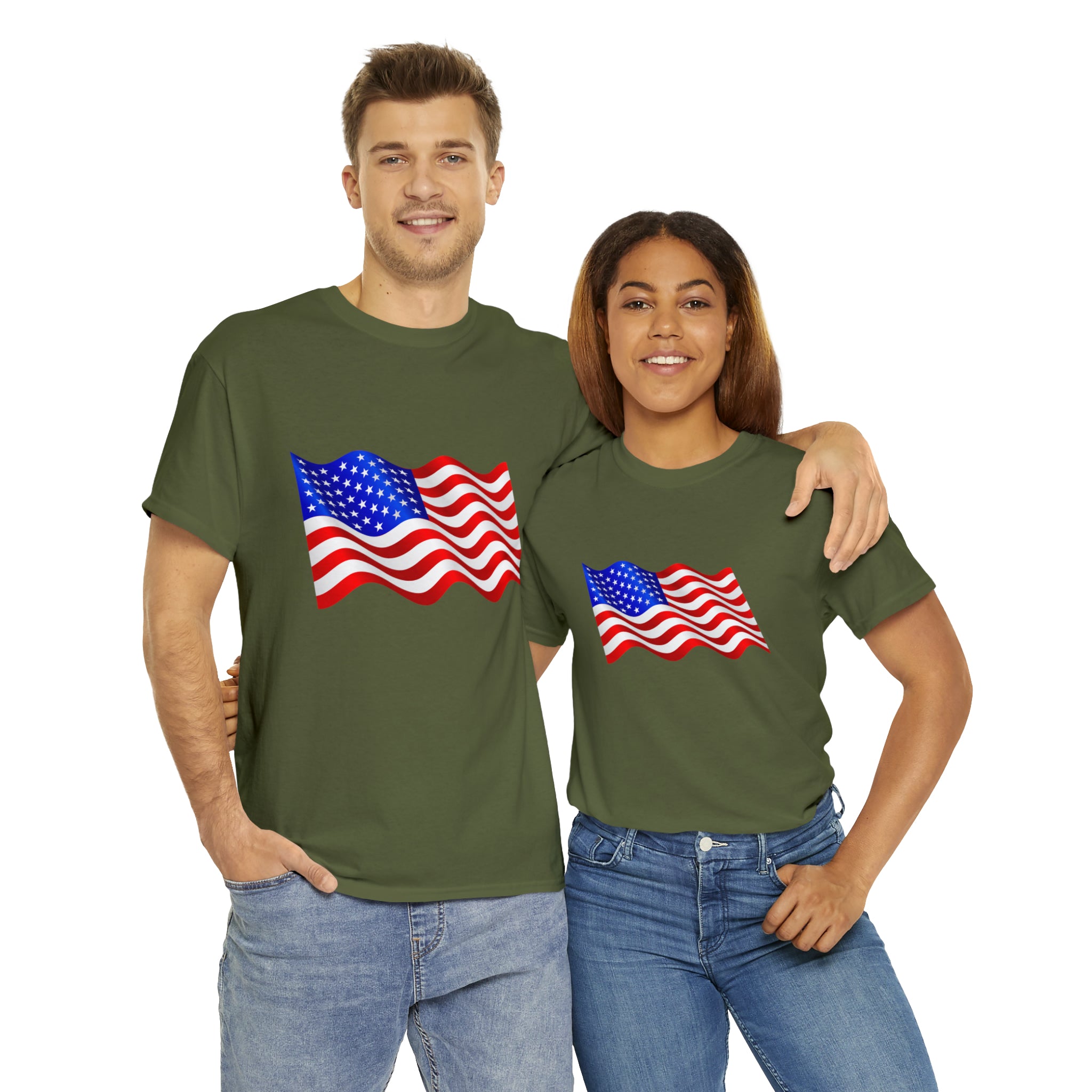 American Wavy Flag Unisex Heavy Cotton Tee