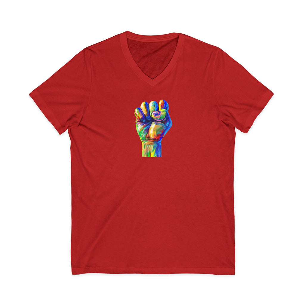 Power To The People Fist V-Neck Tee — Pride & Protest Solidarity T-Shirt