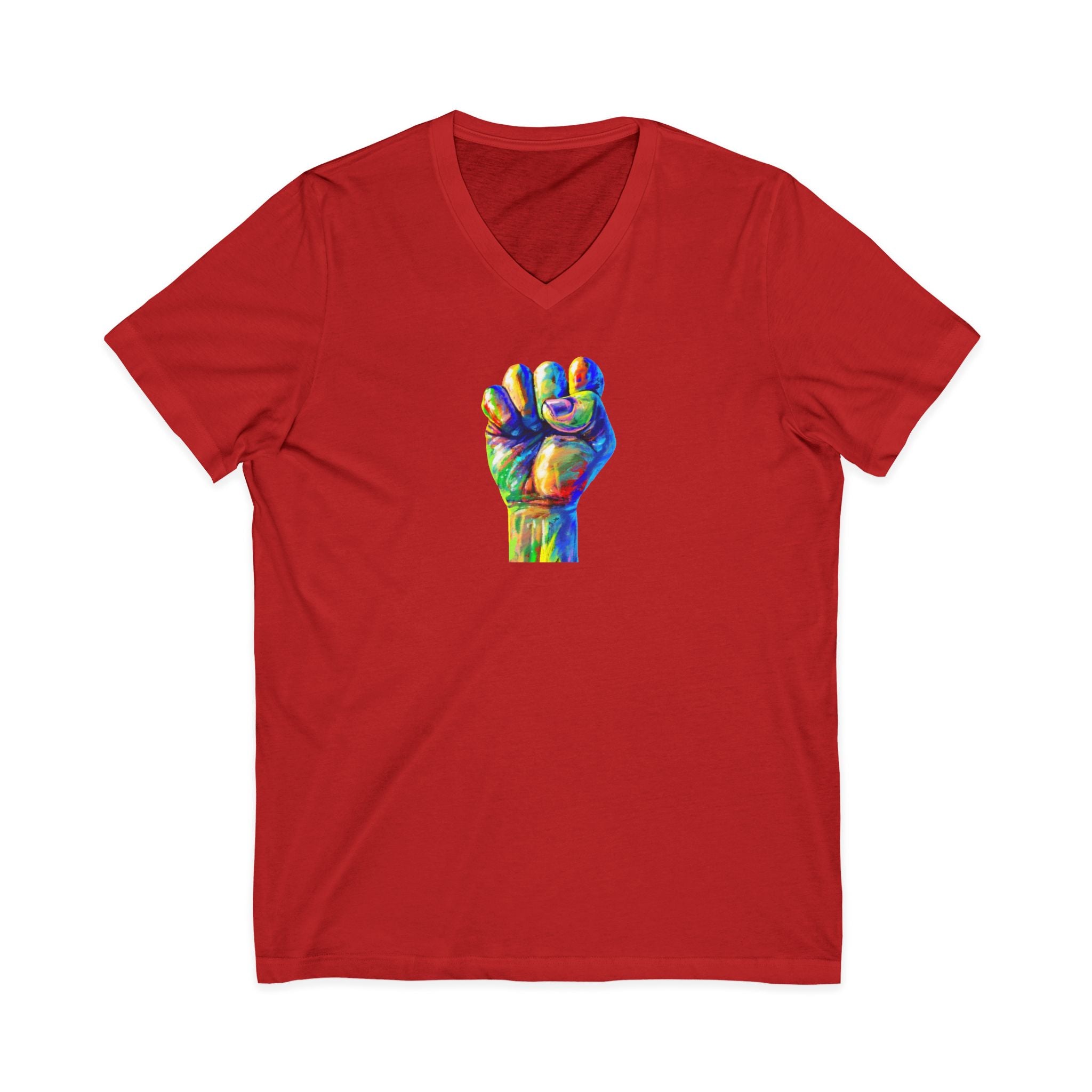 Power To The People Fist V-Neck Tee — Pride & Protest Solidarity T-Shirt