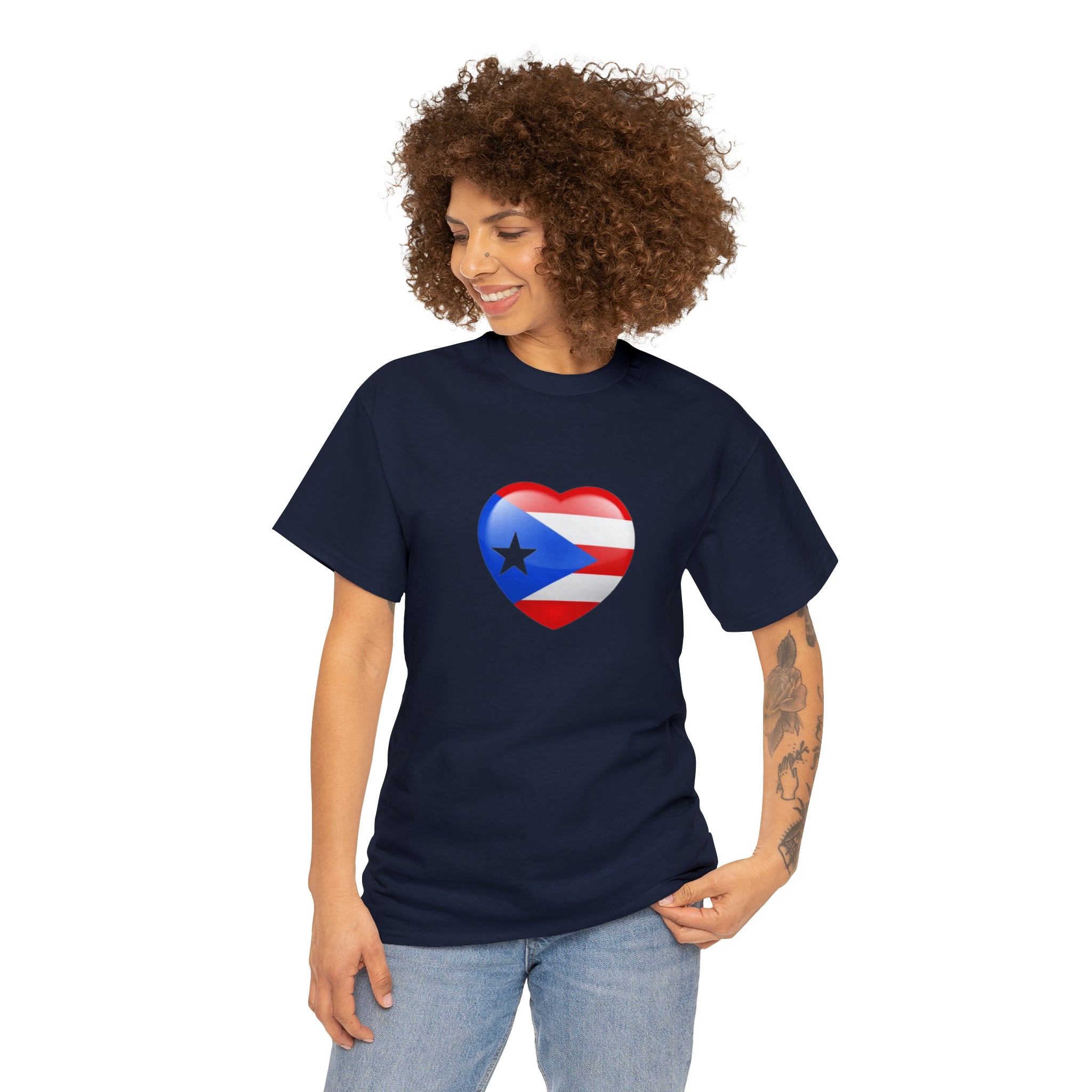 Puerto Rican Flag Heart Unisex Heavy Cotton Tee