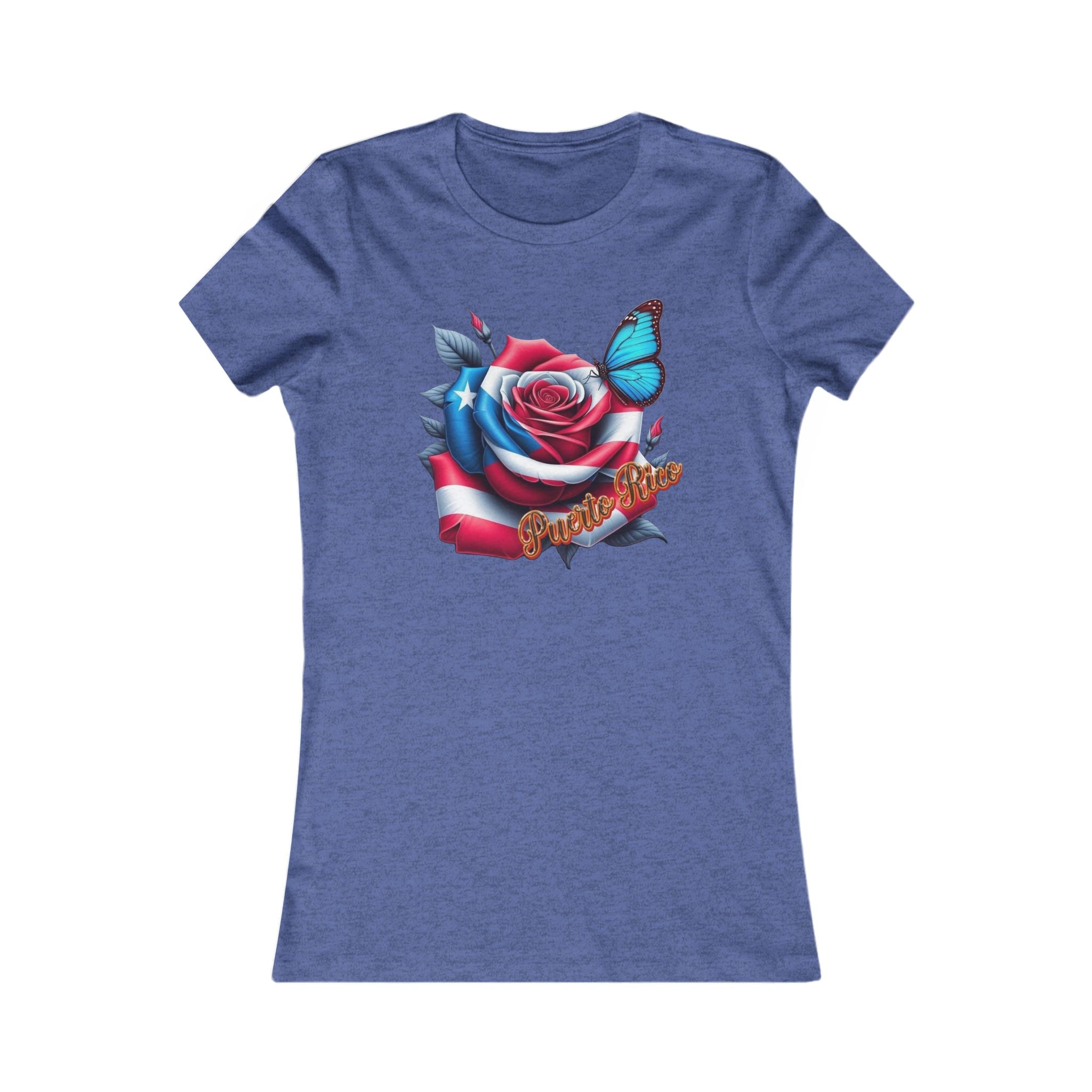 Patriotic Puerto Rico Rose Tee — Women's Flag Butterfly Floral T-Shirt