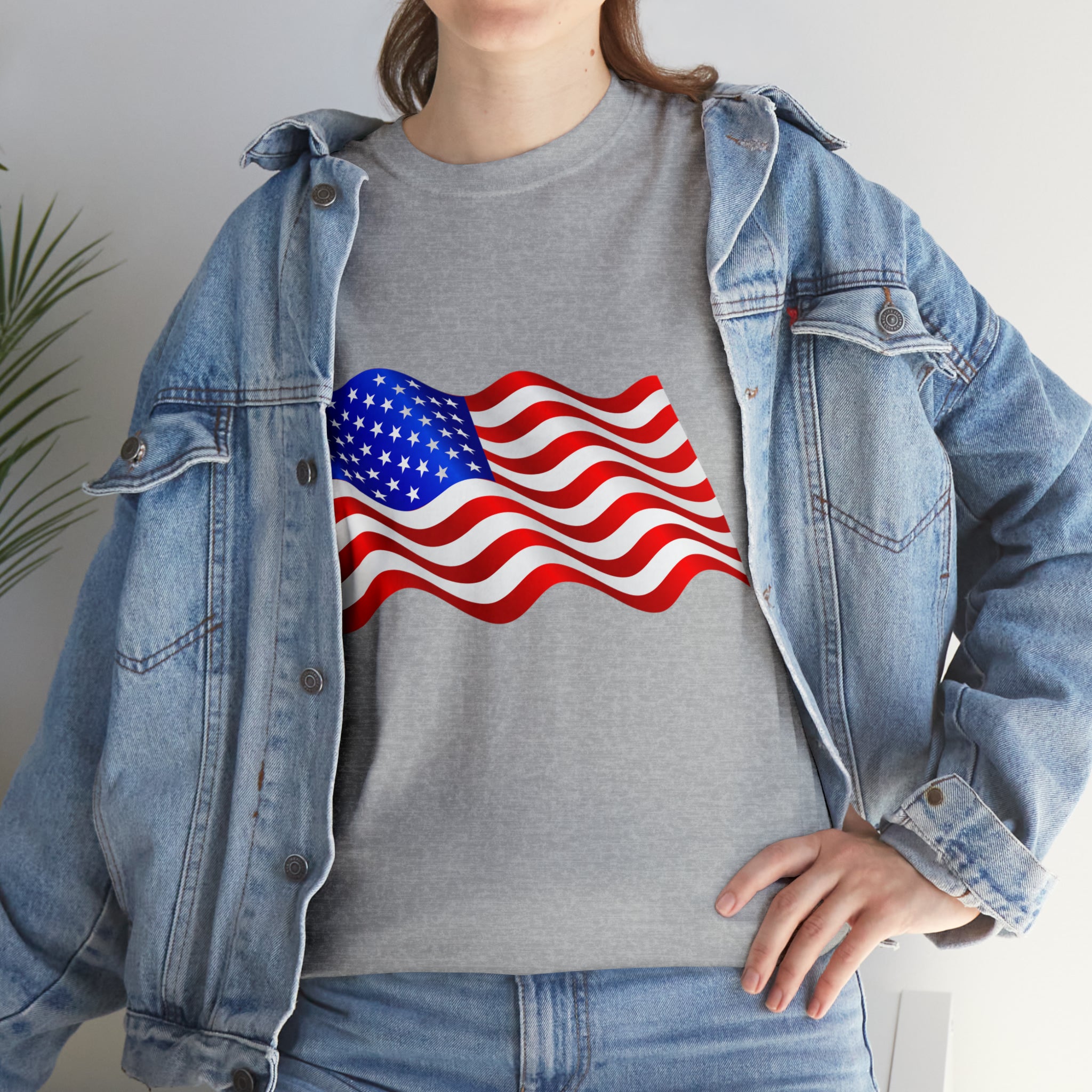 American Wavy Flag Unisex Heavy Cotton Tee
