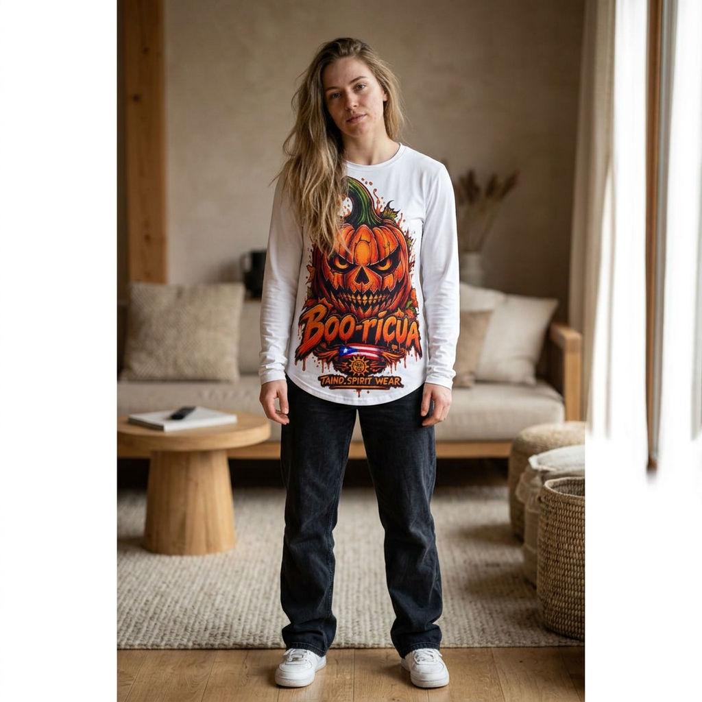 Halloween Pumpkin 'Boo-ricua' Long Sleeve Shirt