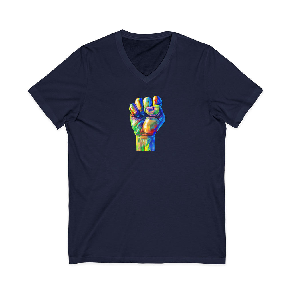 Power To The People Fist V-Neck Tee — Pride & Protest Solidarity T-Shirt