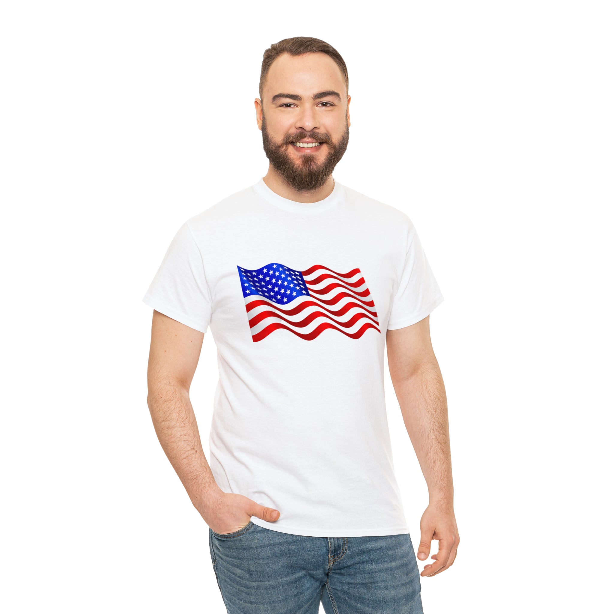 American Wavy Flag Unisex Heavy Cotton Tee