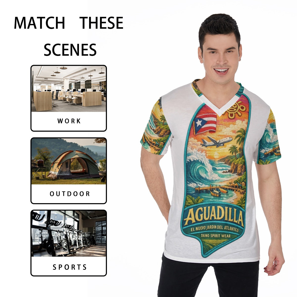 TSW Aguadilla Puerto Rico All-Over Print V-Neck T-Shirt