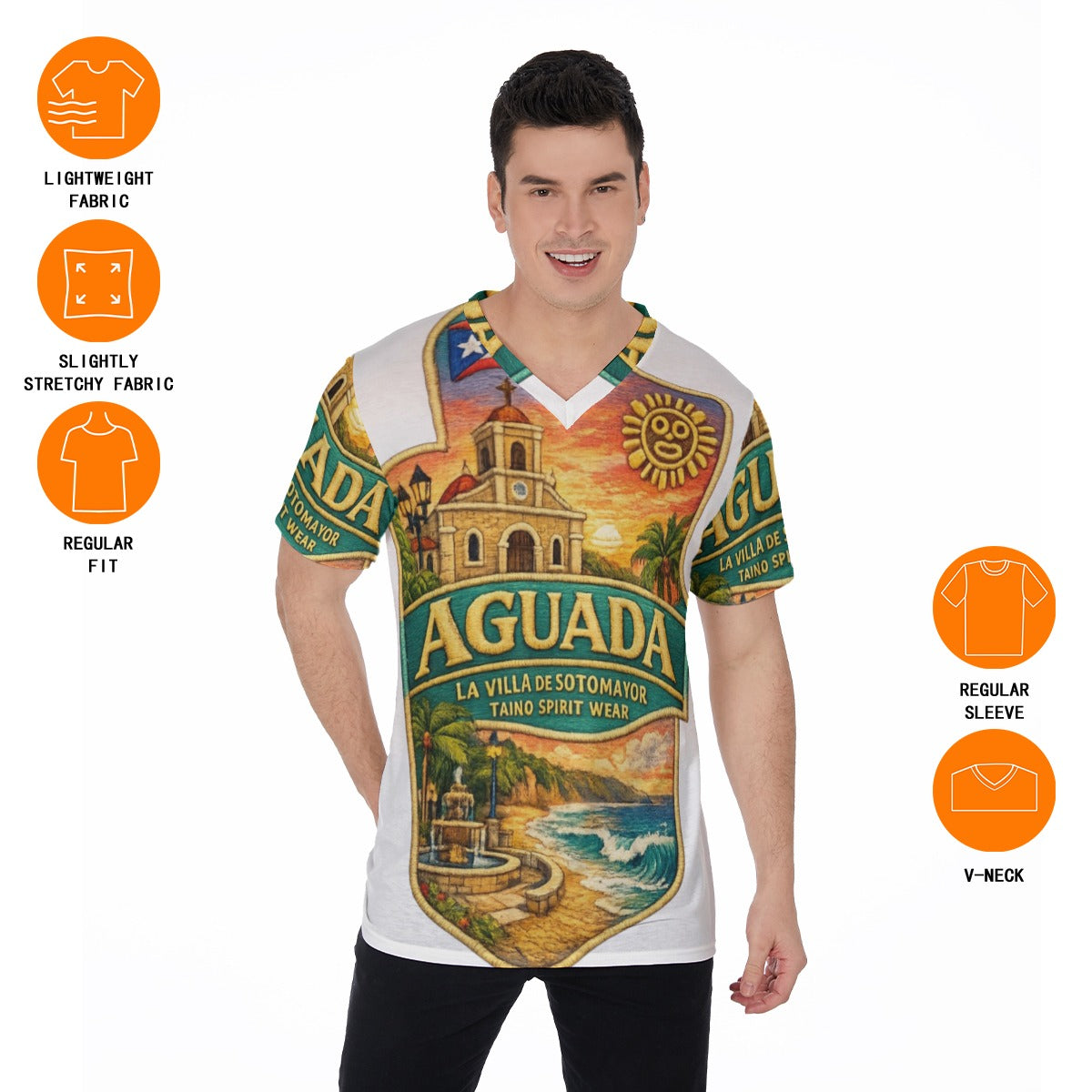 TSW Aguada Puerto Rico All-Over Print V-Neck T-Shirt