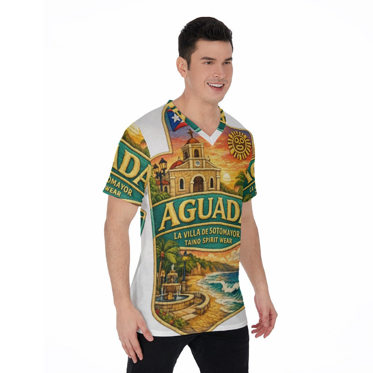 TSW Aguada Puerto Rico All-Over Print V-Neck T-Shirt