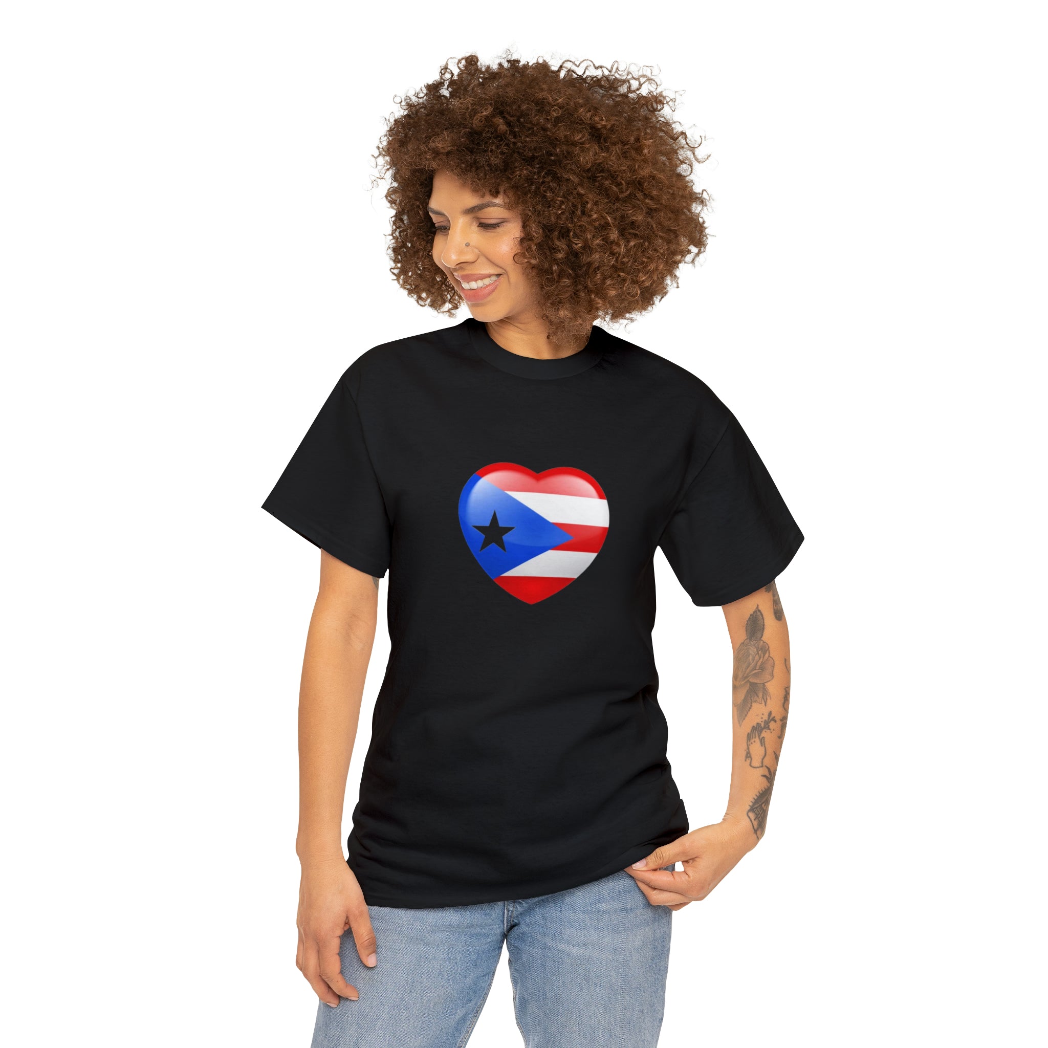Puerto Rican Flag Heart Unisex Heavy Cotton Tee