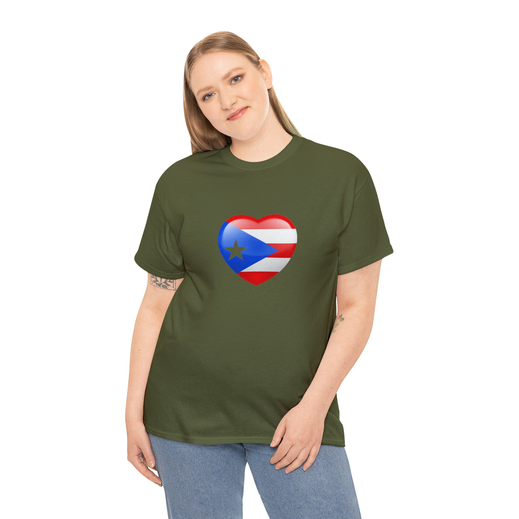 Puerto Rican Flag Heart Unisex Heavy Cotton Tee