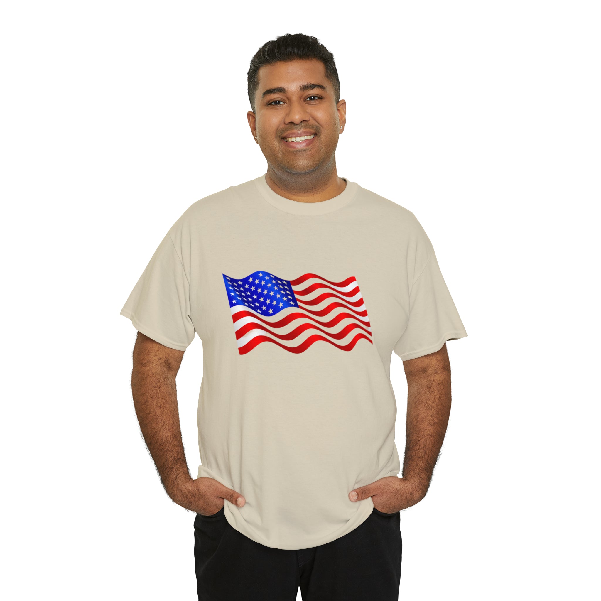 American Wavy Flag Unisex Heavy Cotton Tee