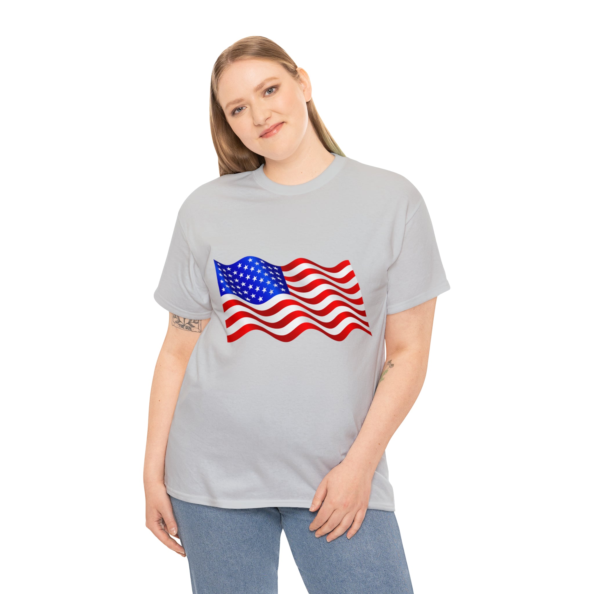 American Wavy Flag Unisex Heavy Cotton Tee