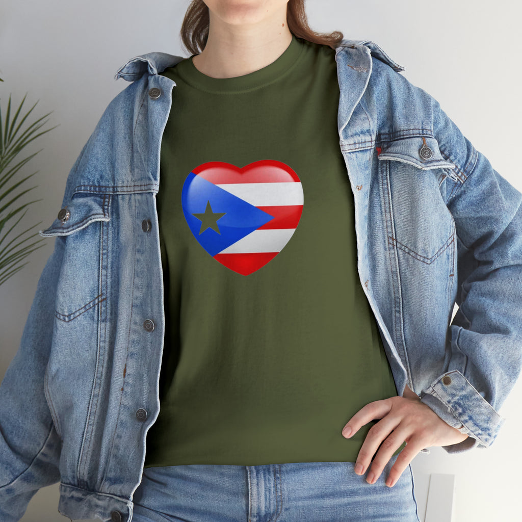Puerto Rican Flag Heart Unisex Heavy Cotton Tee