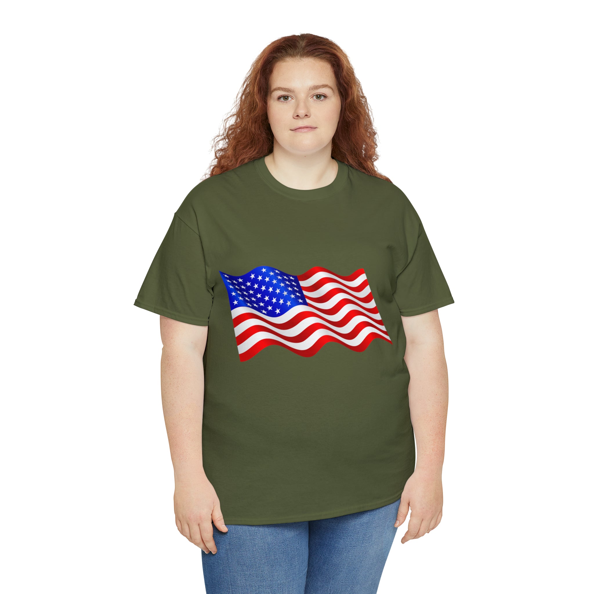 American Wavy Flag Unisex Heavy Cotton Tee