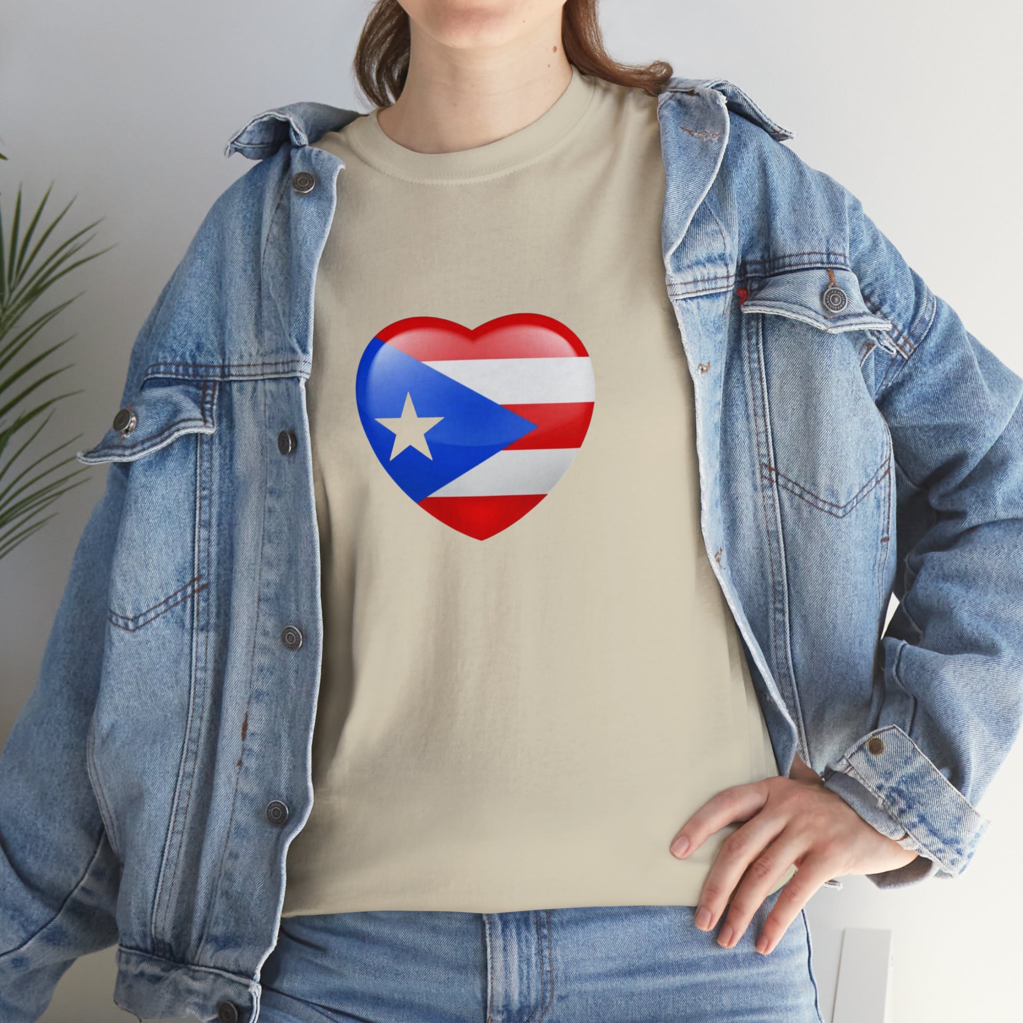 Puerto Rican Flag Heart Unisex Heavy Cotton Tee