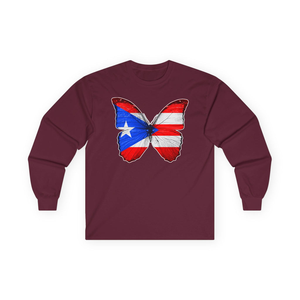 Women's Puerto Rico Flag Butterfly Long Sleeve Tee