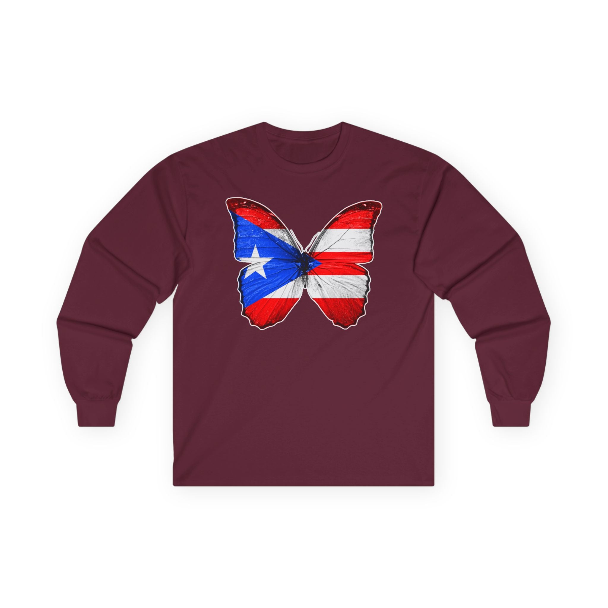Women's Puerto Rico Flag Butterfly Long Sleeve Tee