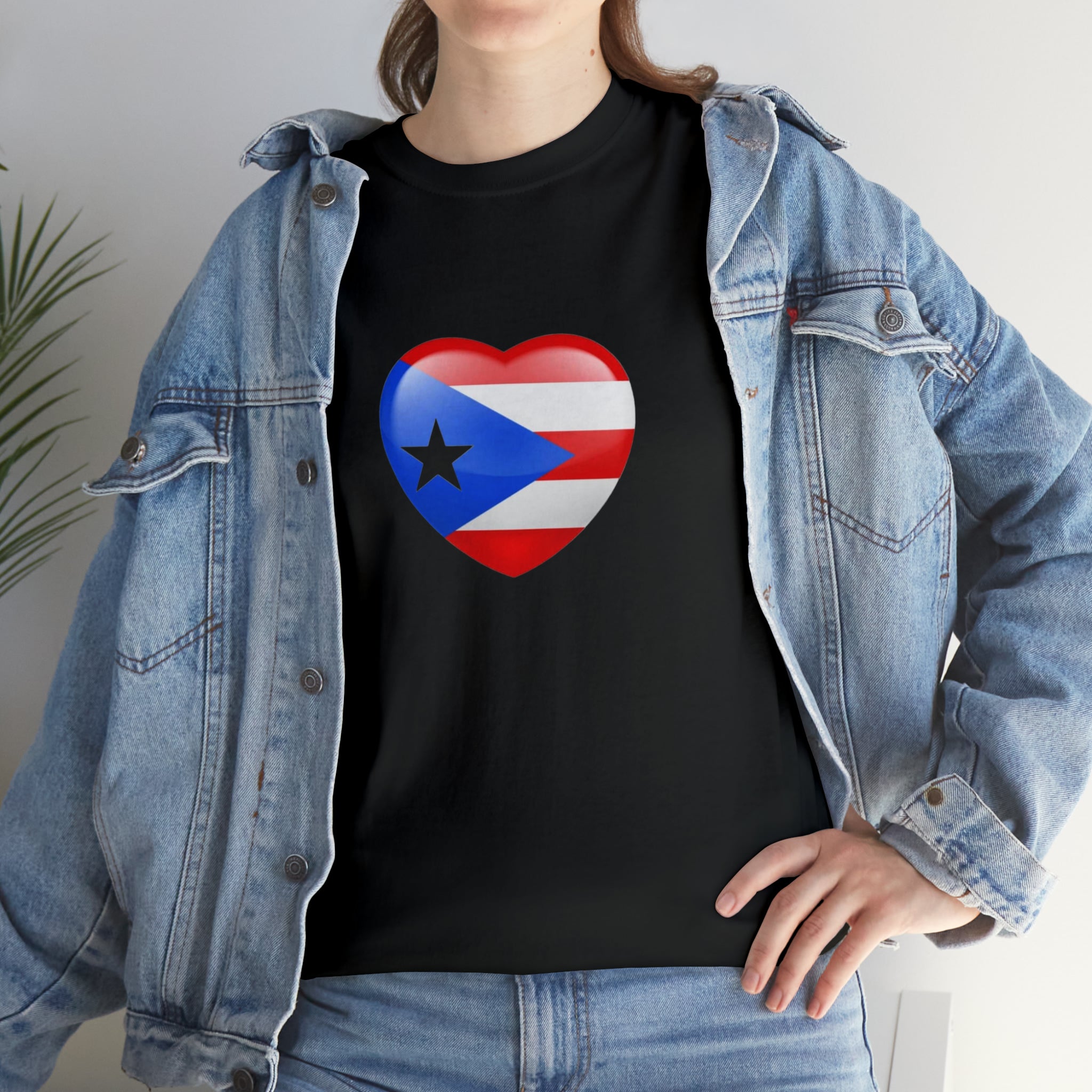 Puerto Rican Flag Heart Unisex Heavy Cotton Tee