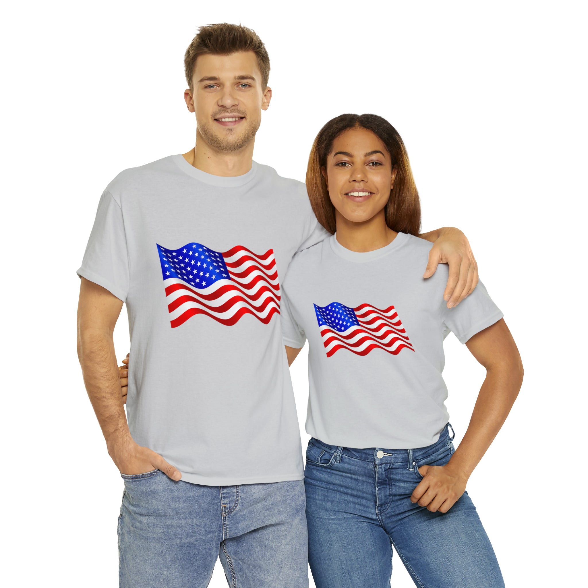 American Wavy Flag Unisex Heavy Cotton Tee