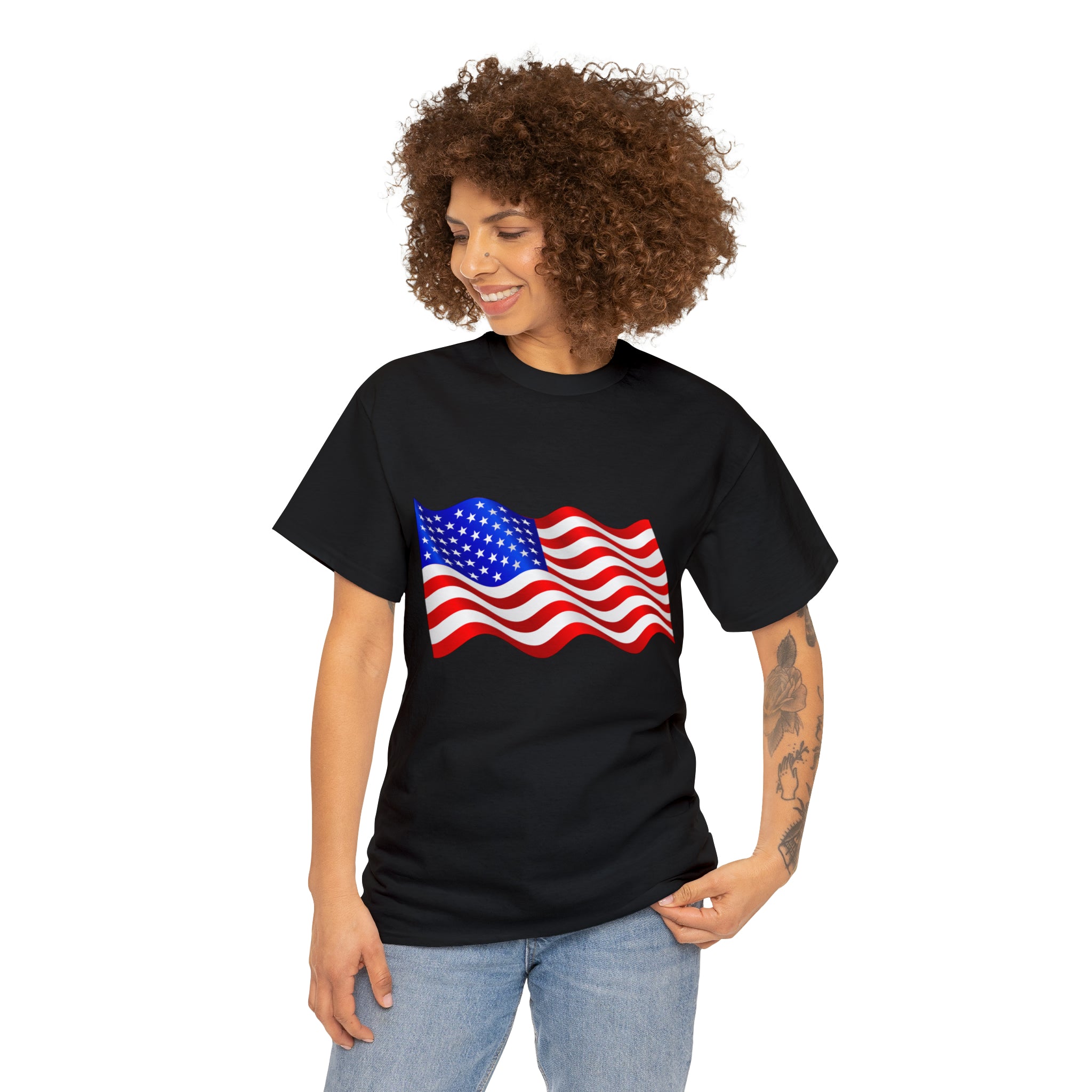 American Wavy Flag Unisex Heavy Cotton Tee