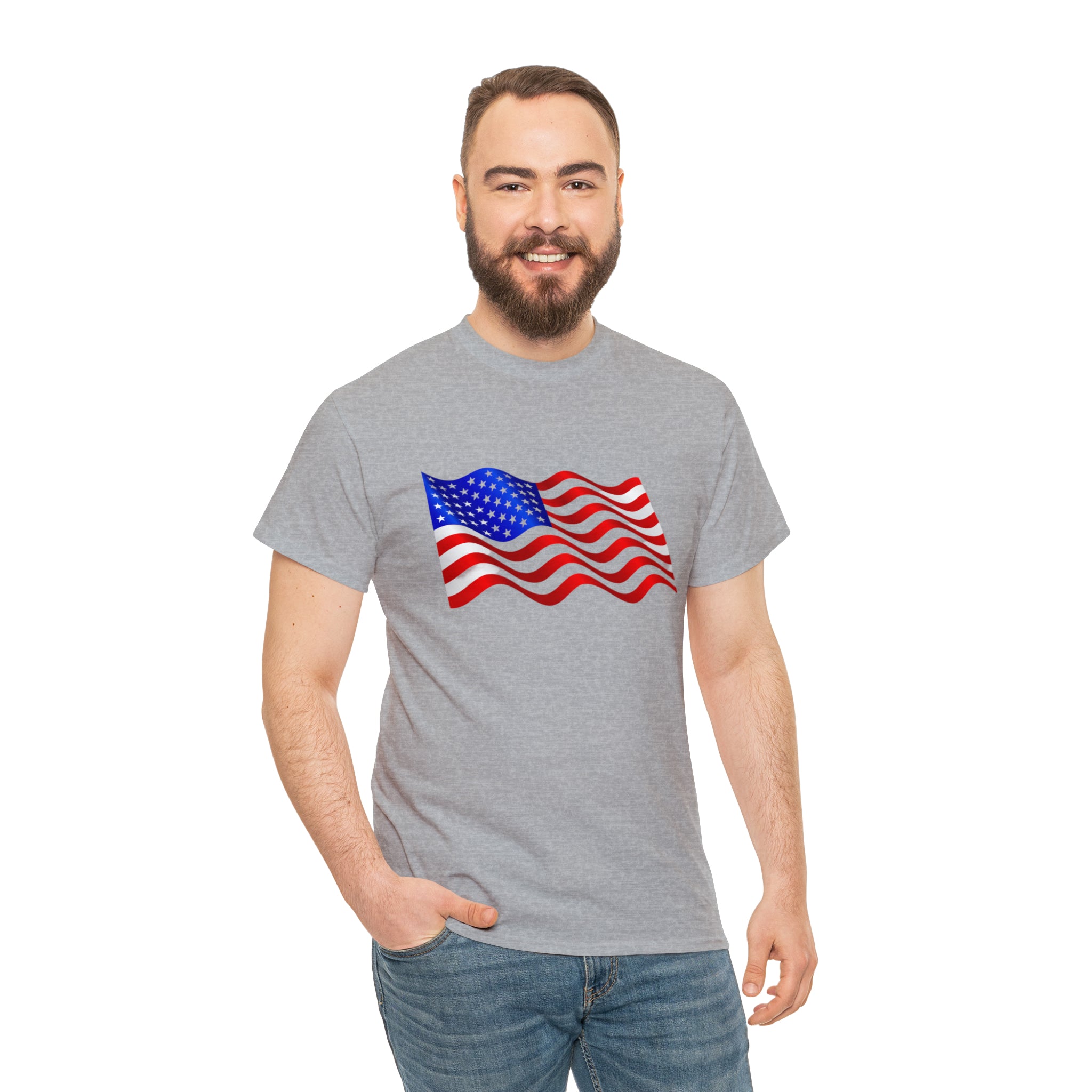 American Wavy Flag Unisex Heavy Cotton Tee