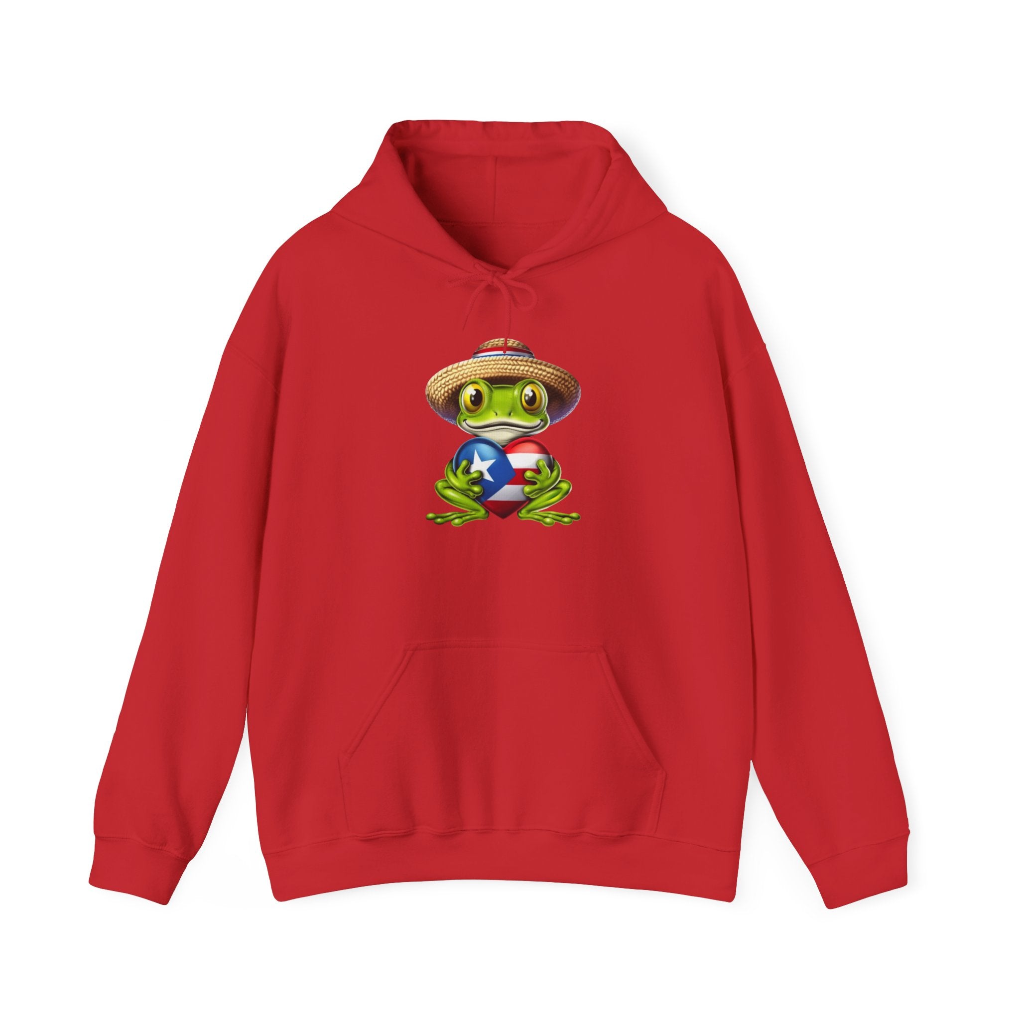 Puerto Rico Frog Hoodie — Coquí with Flag Heart Back Graphic