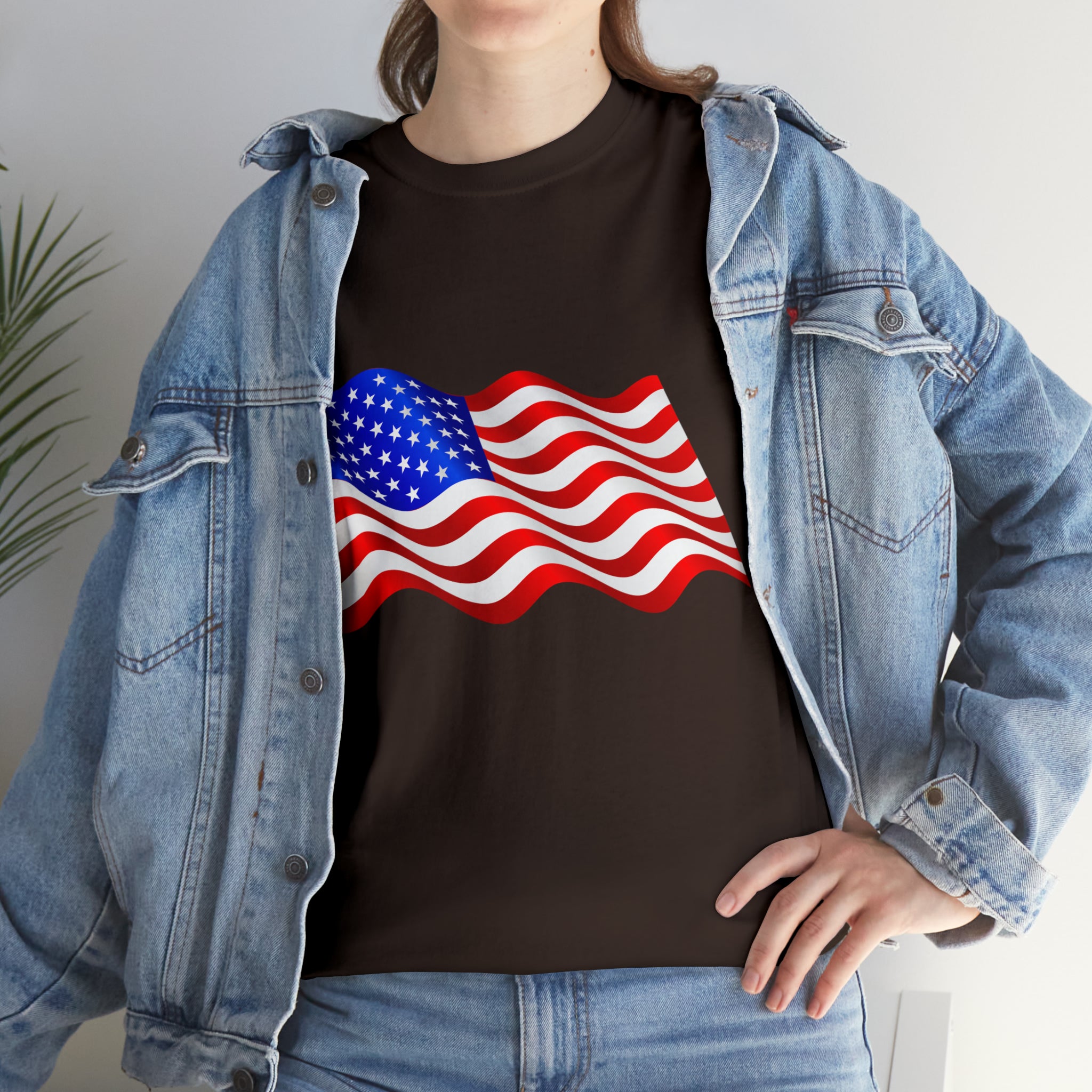 American Wavy Flag Unisex Heavy Cotton Tee