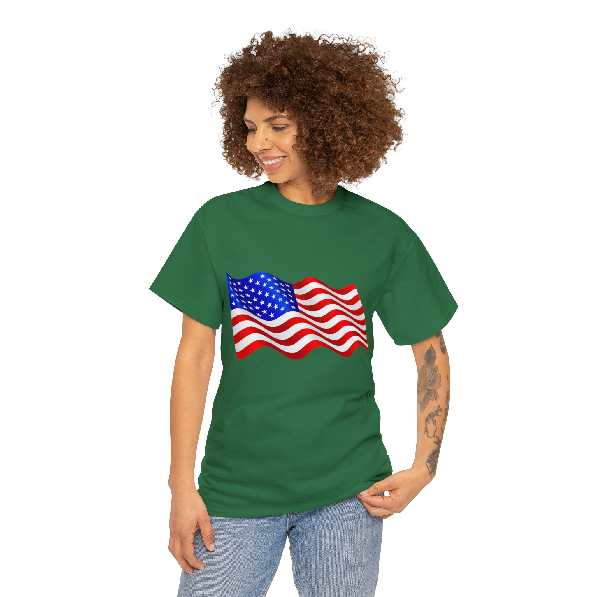American Wavy Flag Unisex Heavy Cotton Tee