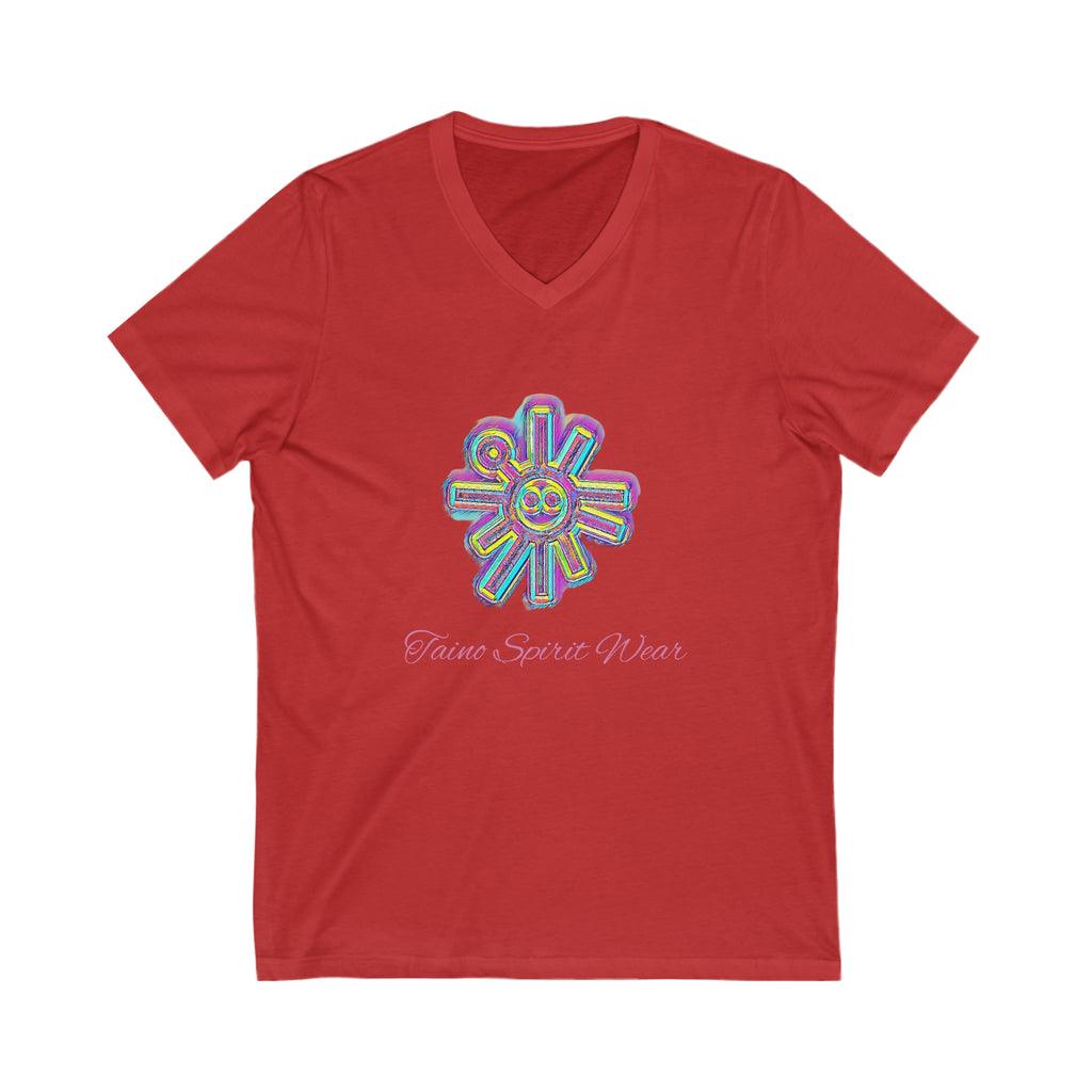 Taino Sun Symbolism Unisex Jersey Short Sleeve V-Neck Tee