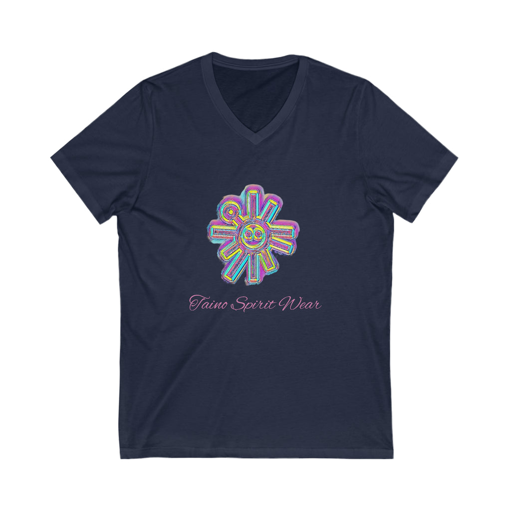 Taino Sun Symbolism Unisex Jersey Short Sleeve V-Neck Tee