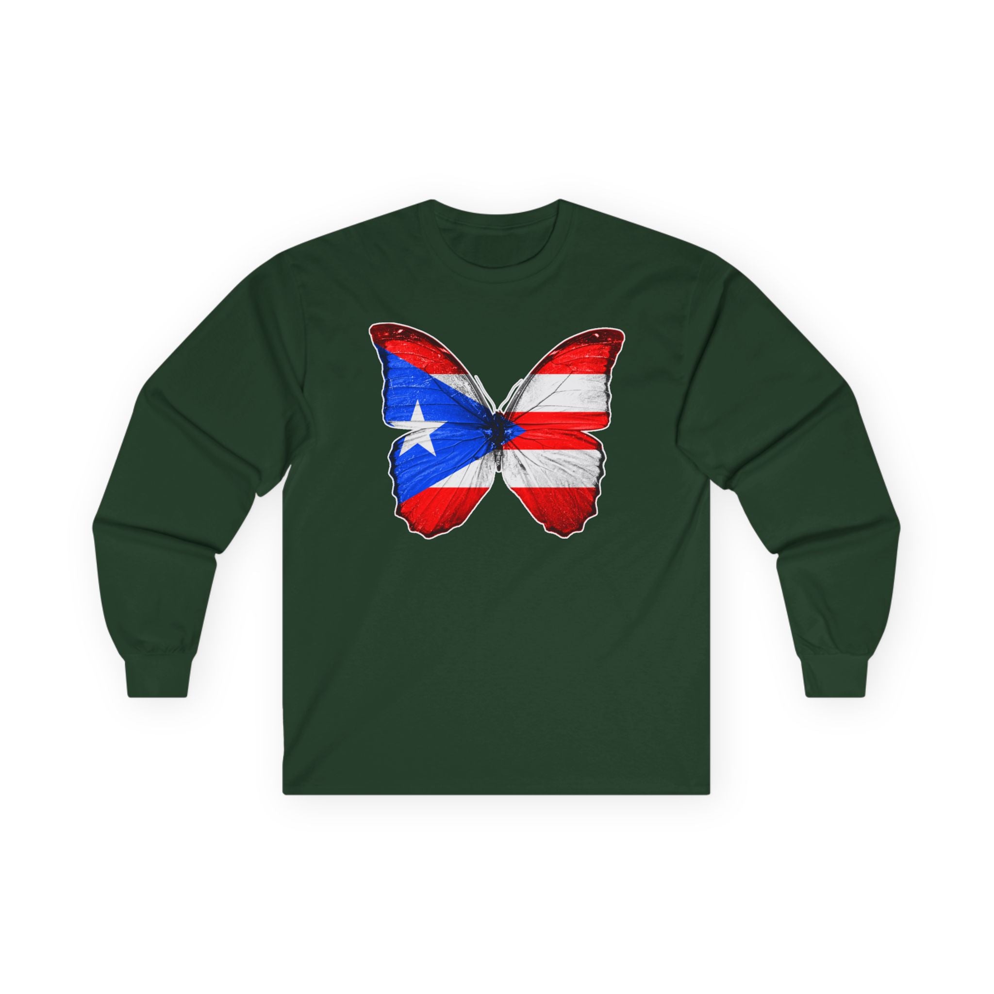Women's Puerto Rico Flag Butterfly Long Sleeve Tee