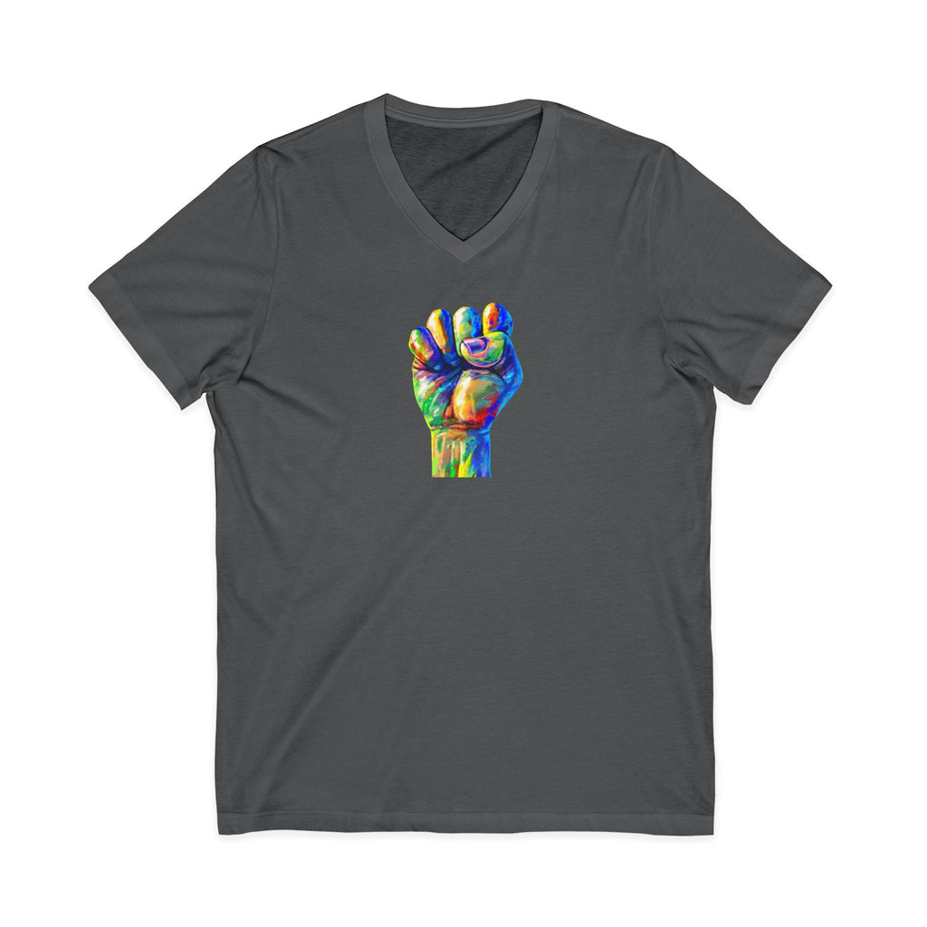 Power To The People Fist V-Neck Tee — Pride & Protest Solidarity T-Shirt
