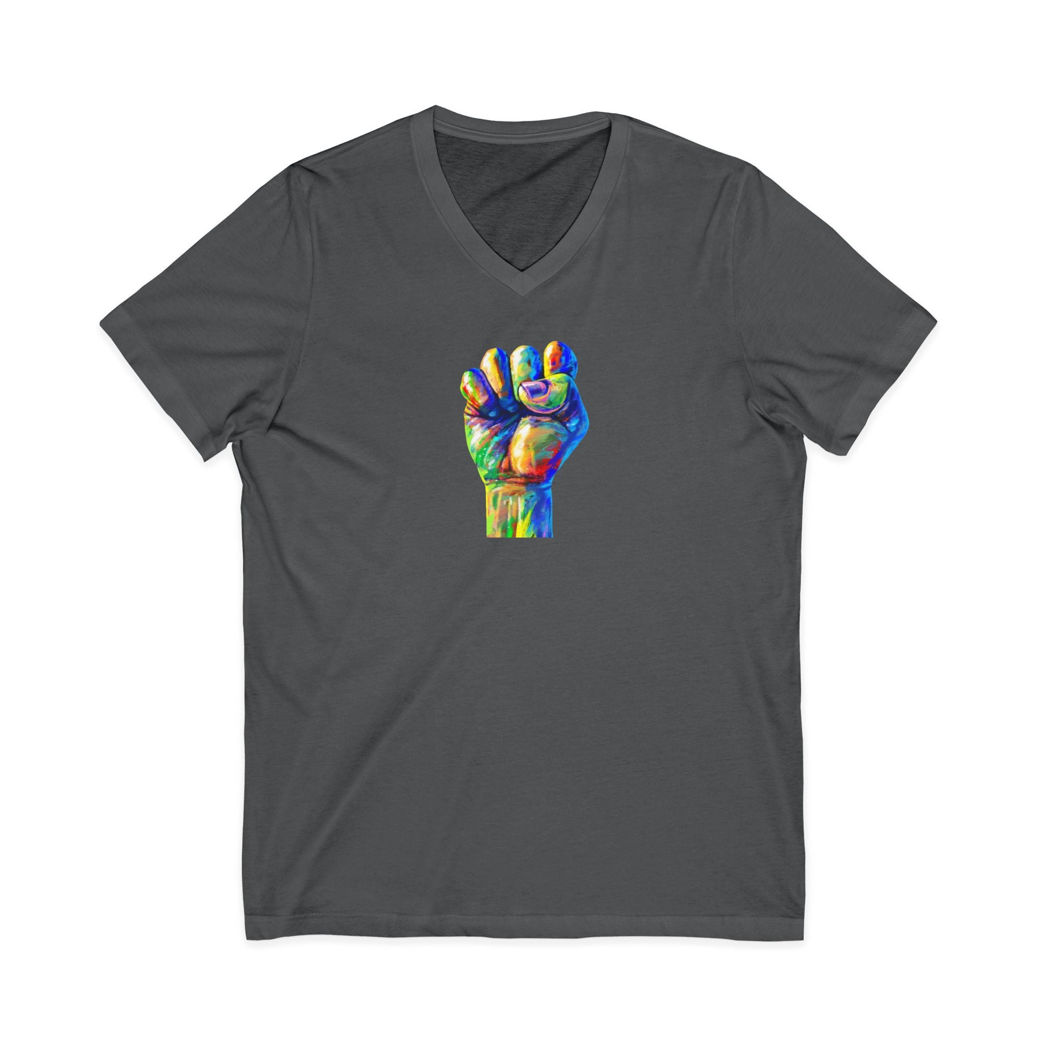 Power To The People Fist V-Neck Tee — Pride & Protest Solidarity T-Shirt